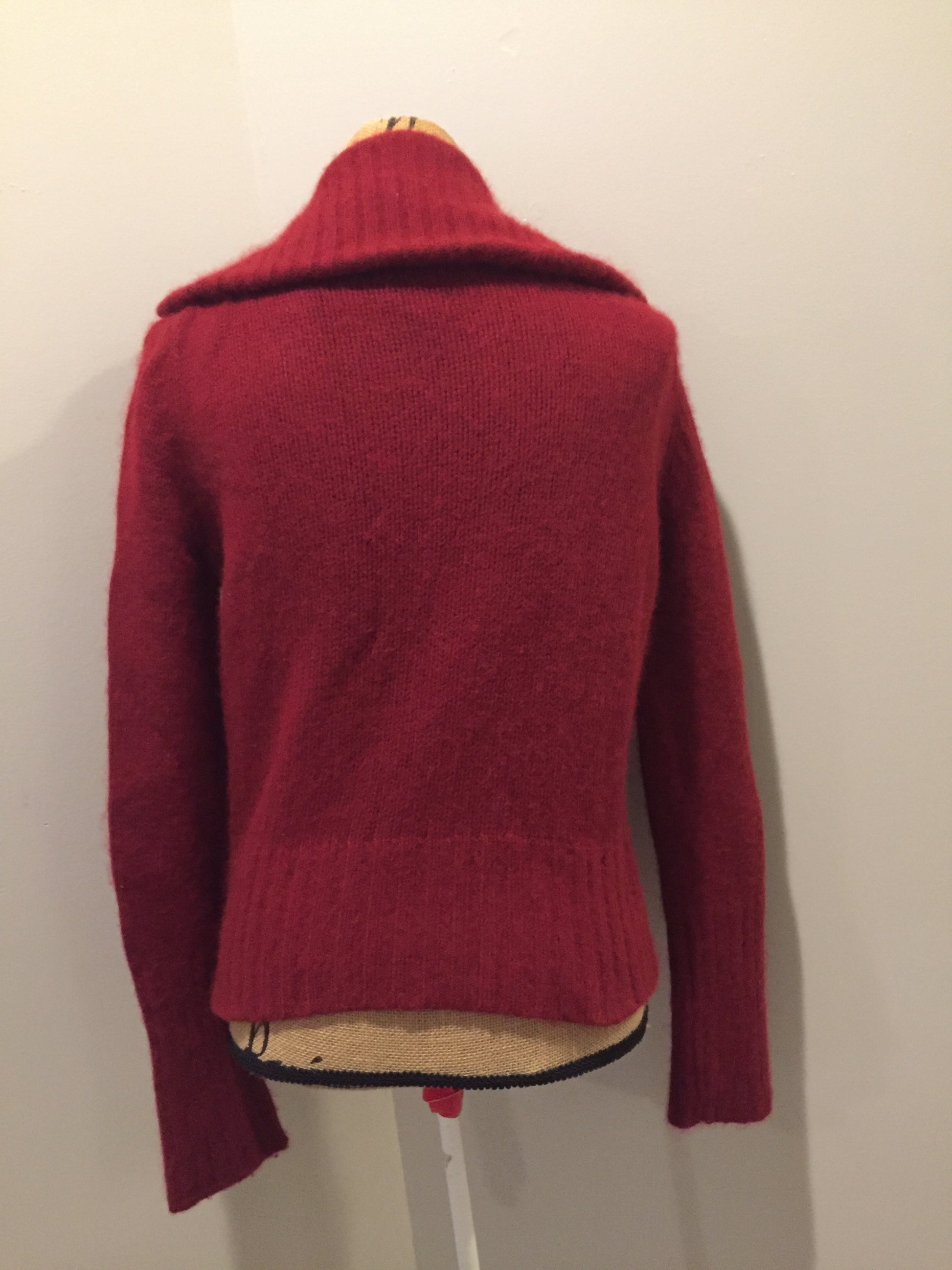 Kingspier Vintage - Roots Angora cardigan in red with zipper and slash pockets. Size small.