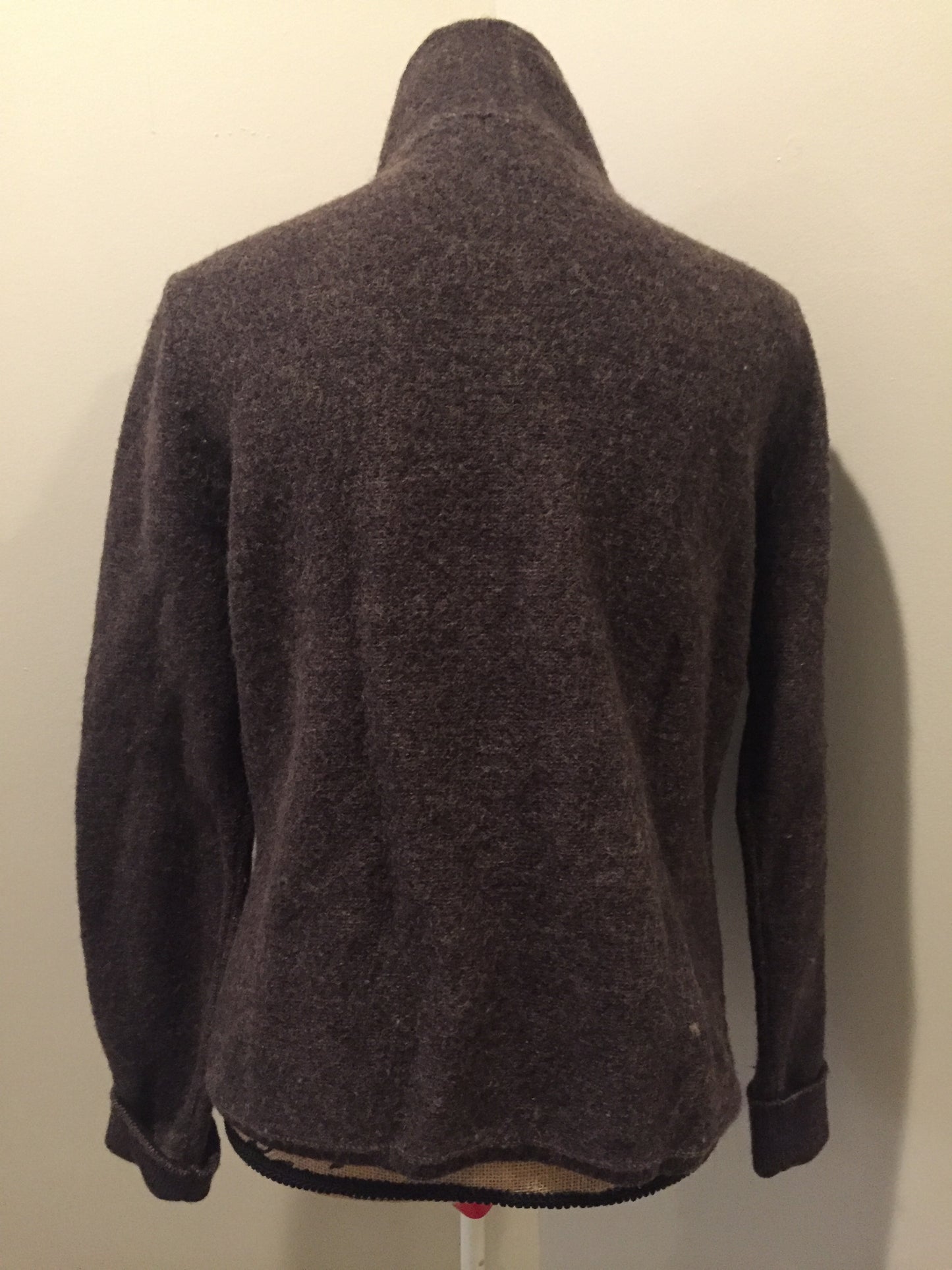 Kingspier Vintage - Eagle’s Eye wool cardigan in brown with zipper closure. Size small.