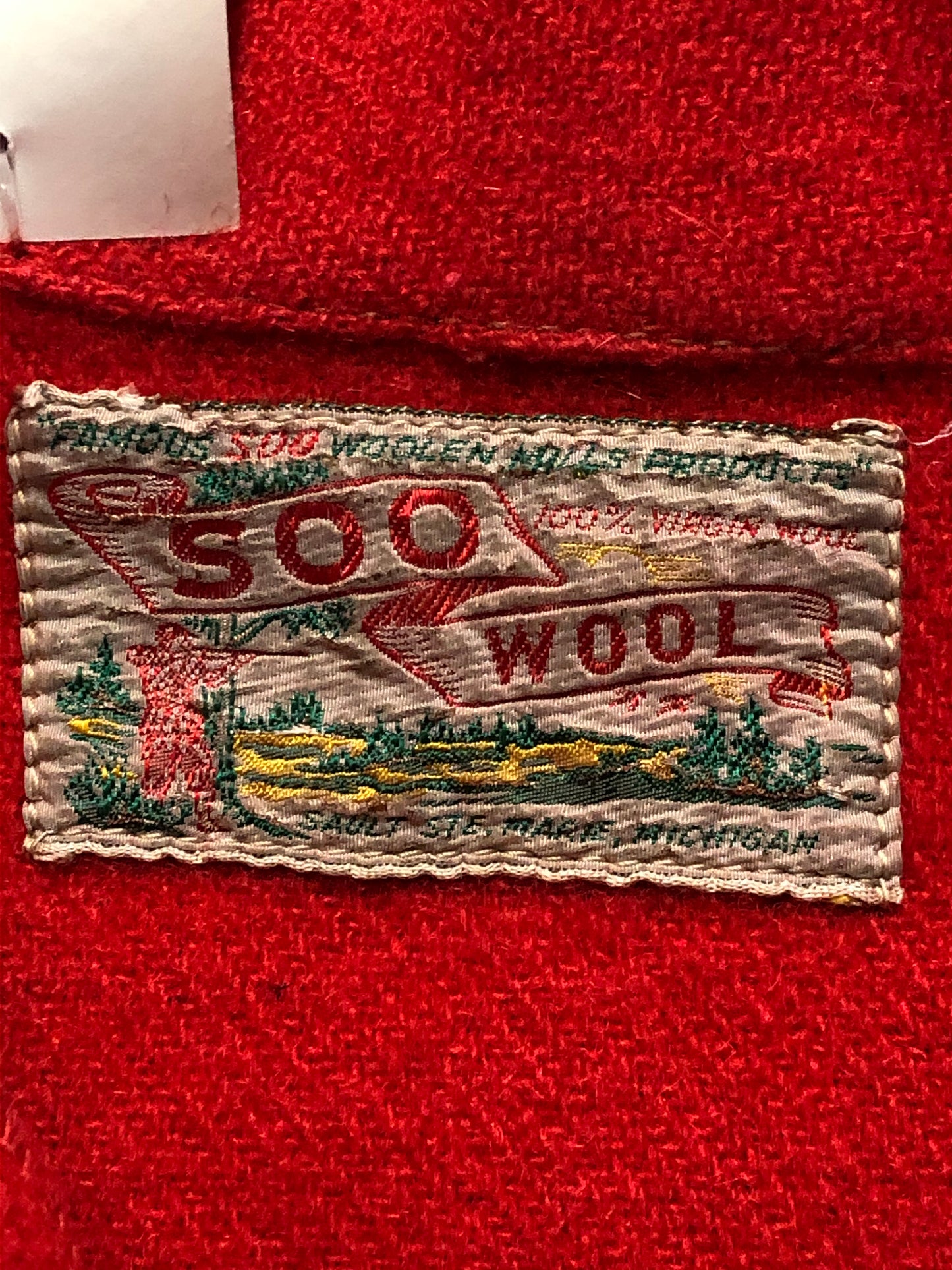 Kingspier Vintage - Soo Wool vibrant red lumberjack shirt with button closures and two flap pockets on the chest. Made in the USA.