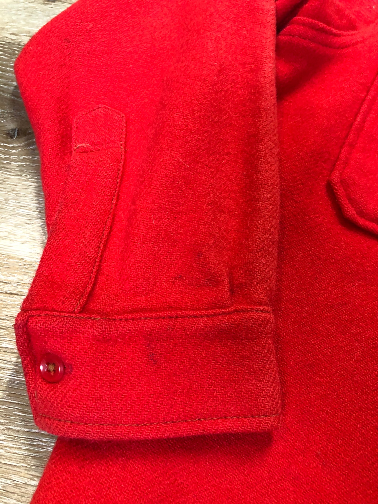 Kingspier Vintage - Soo Wool vibrant red lumberjack shirt with button closures and two flap pockets on the chest. Made in the USA.