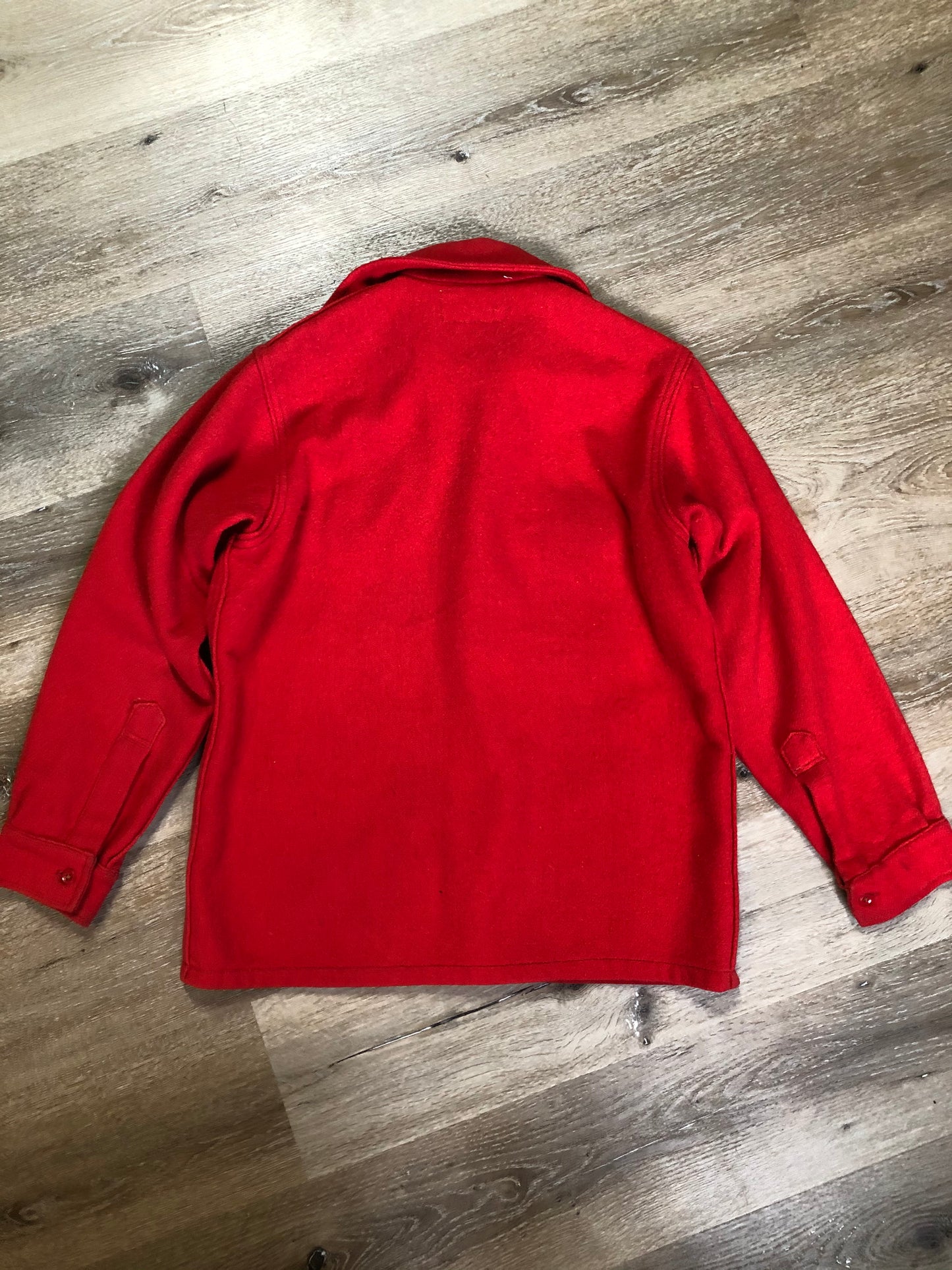 Kingspier Vintage - Soo Wool vibrant red lumberjack shirt with button closures and two flap pockets on the chest. Made in the USA.