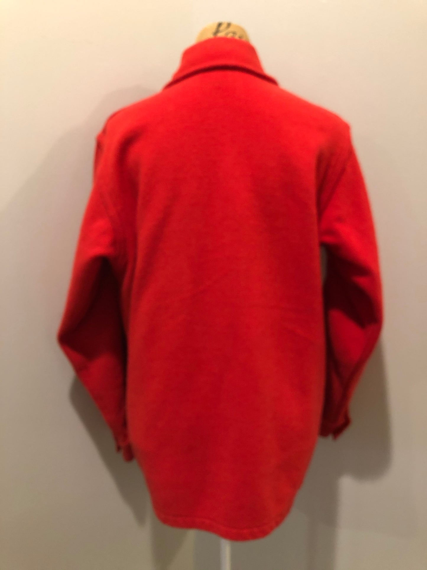 Kingspier Vintage - Soo Wool vibrant red lumberjack shirt with button closures and two flap pockets on the chest. Made in the USA.