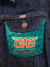 Load image into Gallery viewer, Kingspier Vintage - GWG (Great Western Garment Co.) denim jacket in a dark wash with button closures and two flap pockets on the chest. Fits XS.
