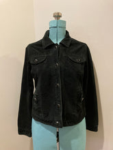 Load image into Gallery viewer, Kingspier Vintage - Vintage Christopher Banks black suede jacket with button closures and pockets. Made in Canada. Size small.
