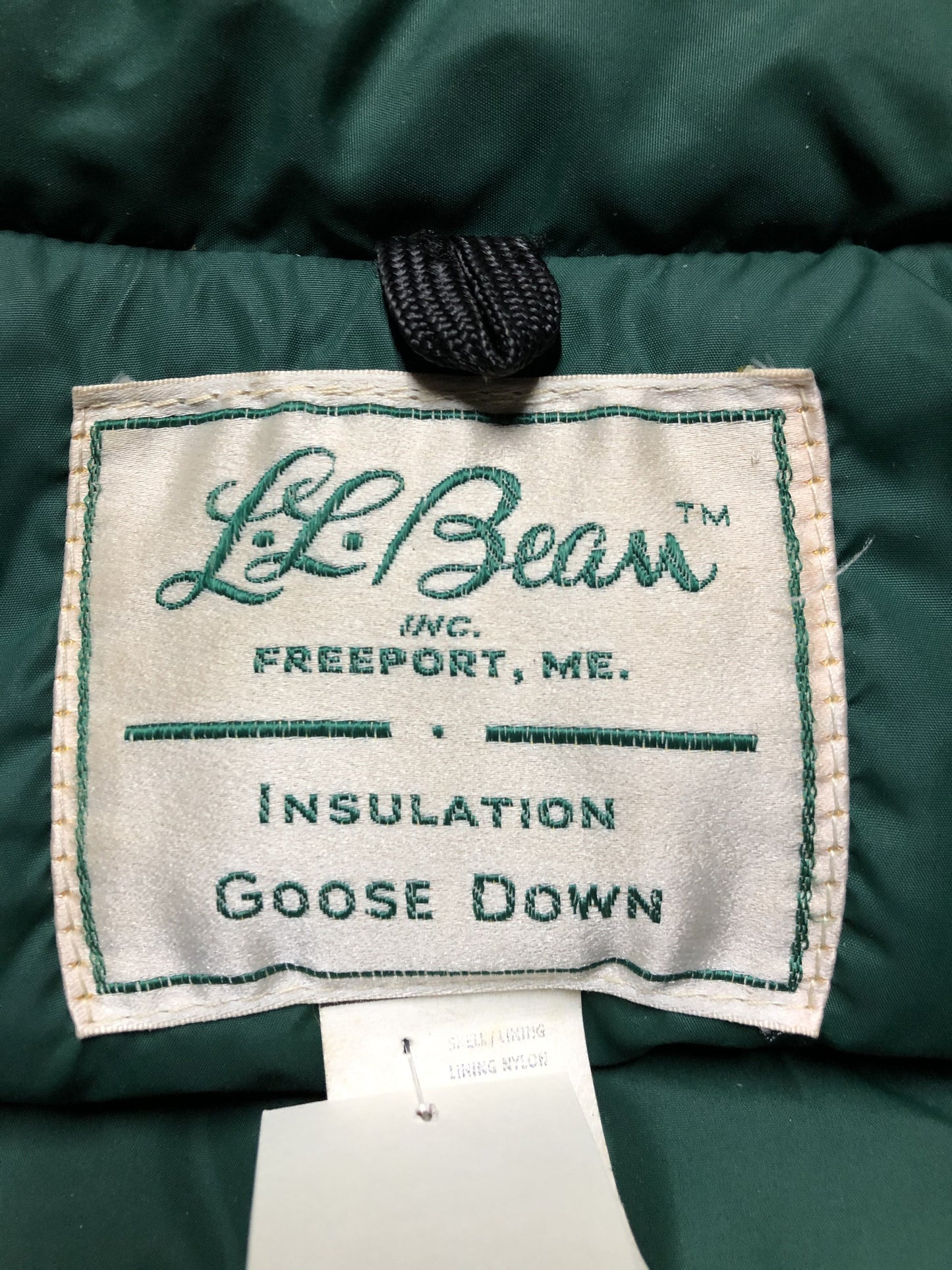 Kingspier Vintage - L.L.Bean forest green down filled puffer vest with snap closures, patch pockets and is longer in the back.