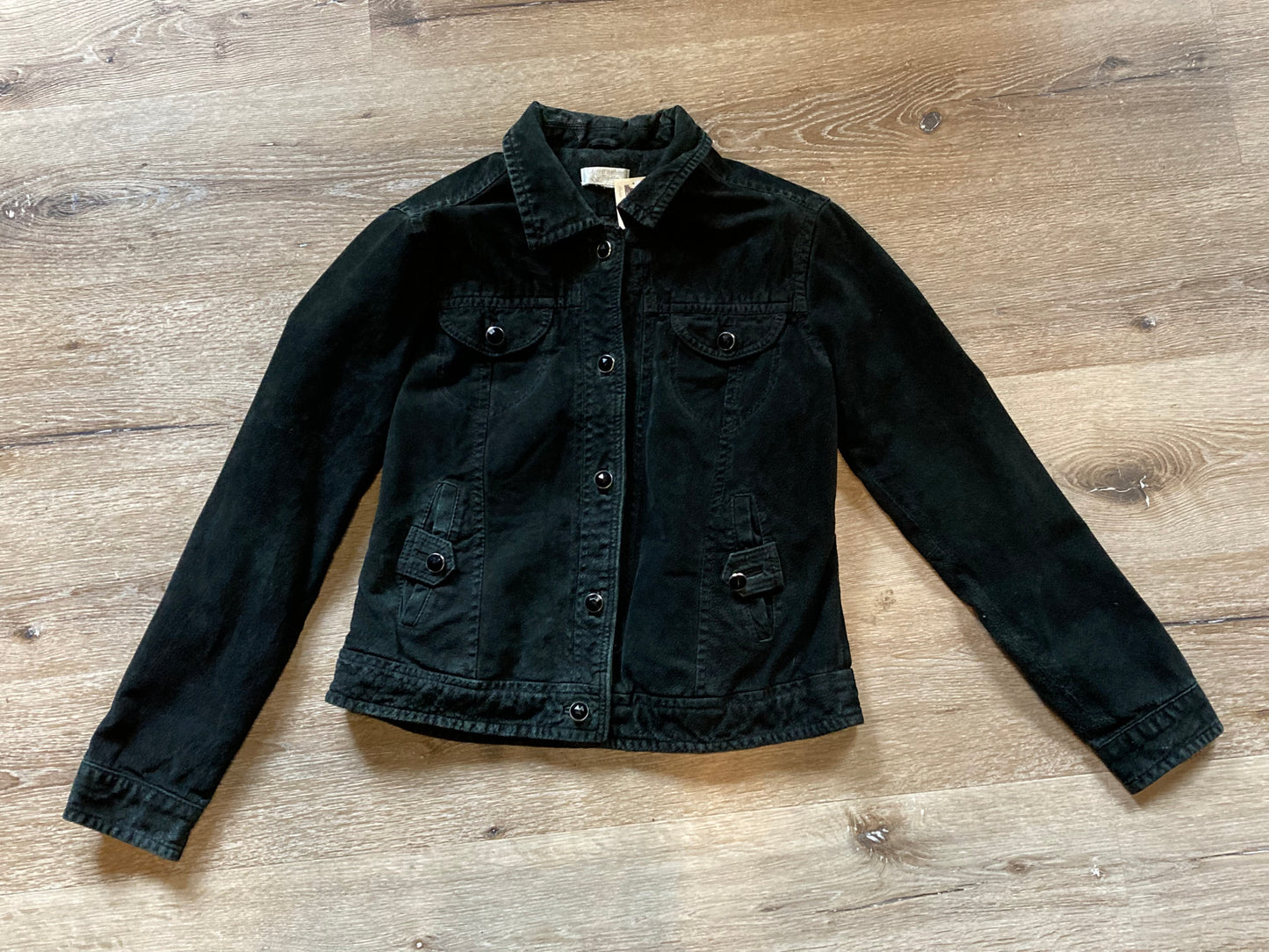 Kingspier Vintage - Vintage Christopher Banks black suede jacket with button closures and pockets. Made in Canada. Size small.