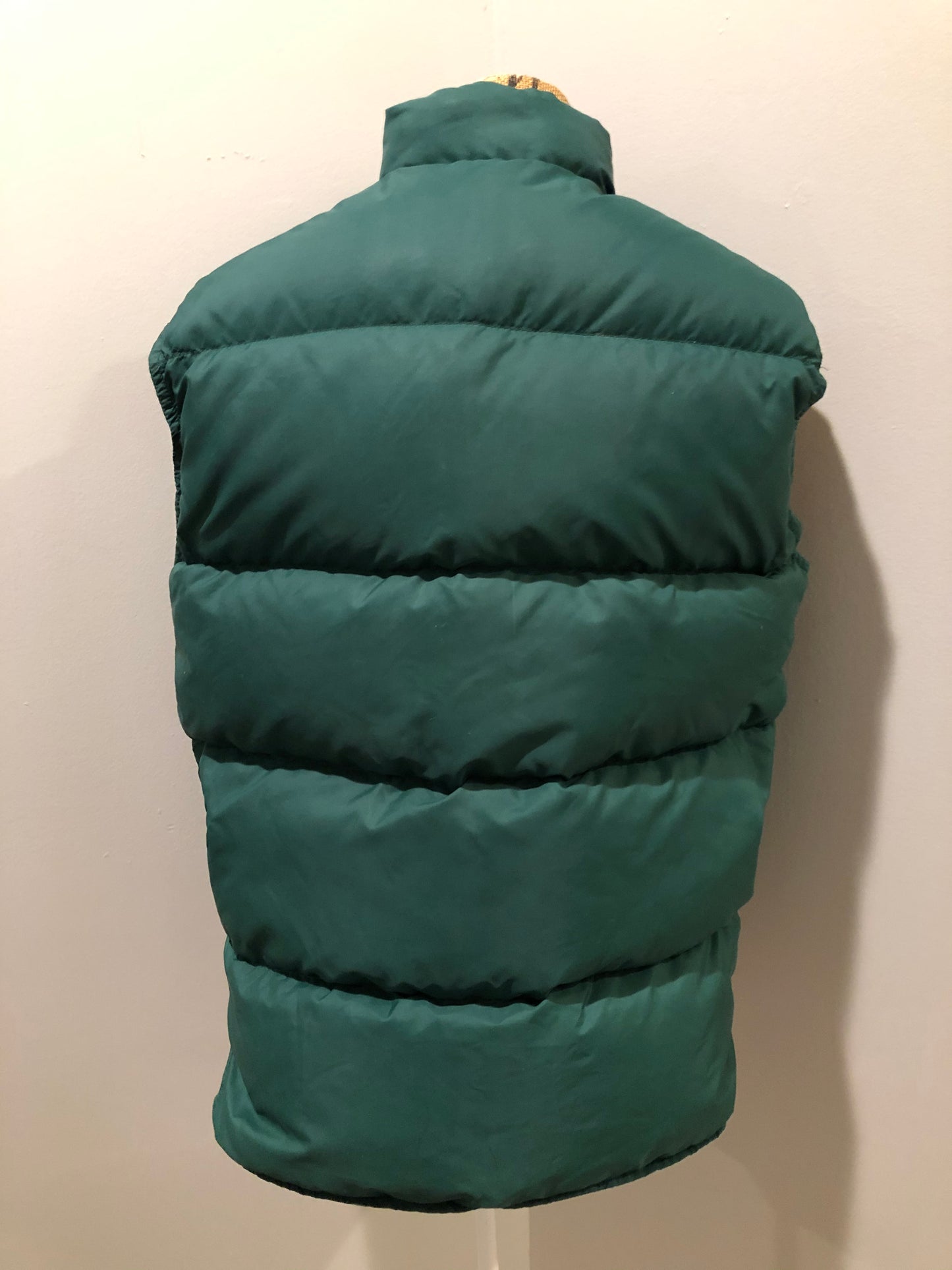 Kingspier Vintage - L.L.Bean forest green down filled puffer vest with snap closures, patch pockets and is longer in the back.