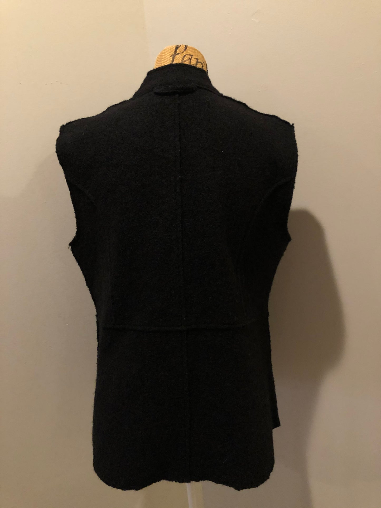 Kingspier Vintage - Venario black wool vest with red paisley lining, snap closures and flap pockets.