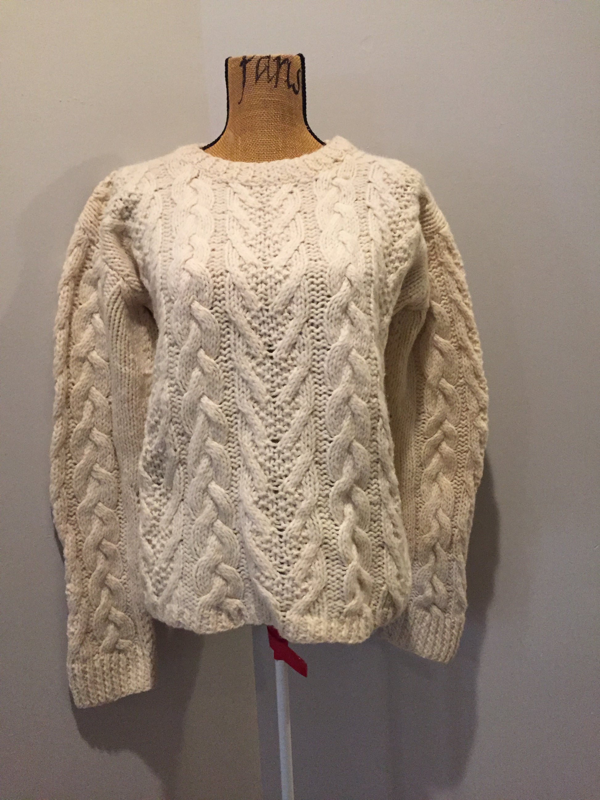 Kingspier Vintage - Dino Pisani cream coloured hand knit, cable knit wool jumper. Made in Italy. Size small.