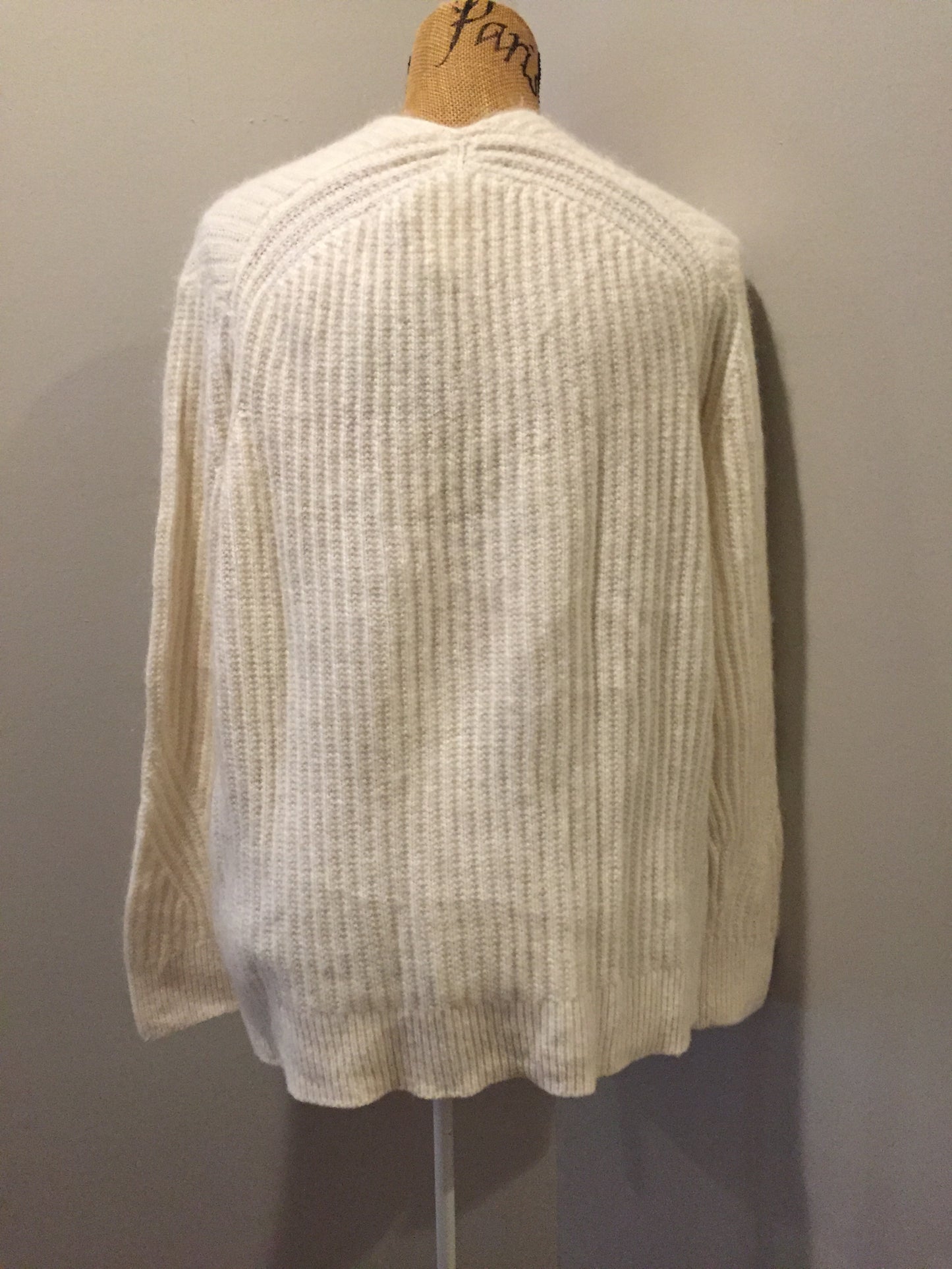 Kingspier Vintage - All Saints mohair blend ribbed knit v-neck sweater in cream. Size XS.