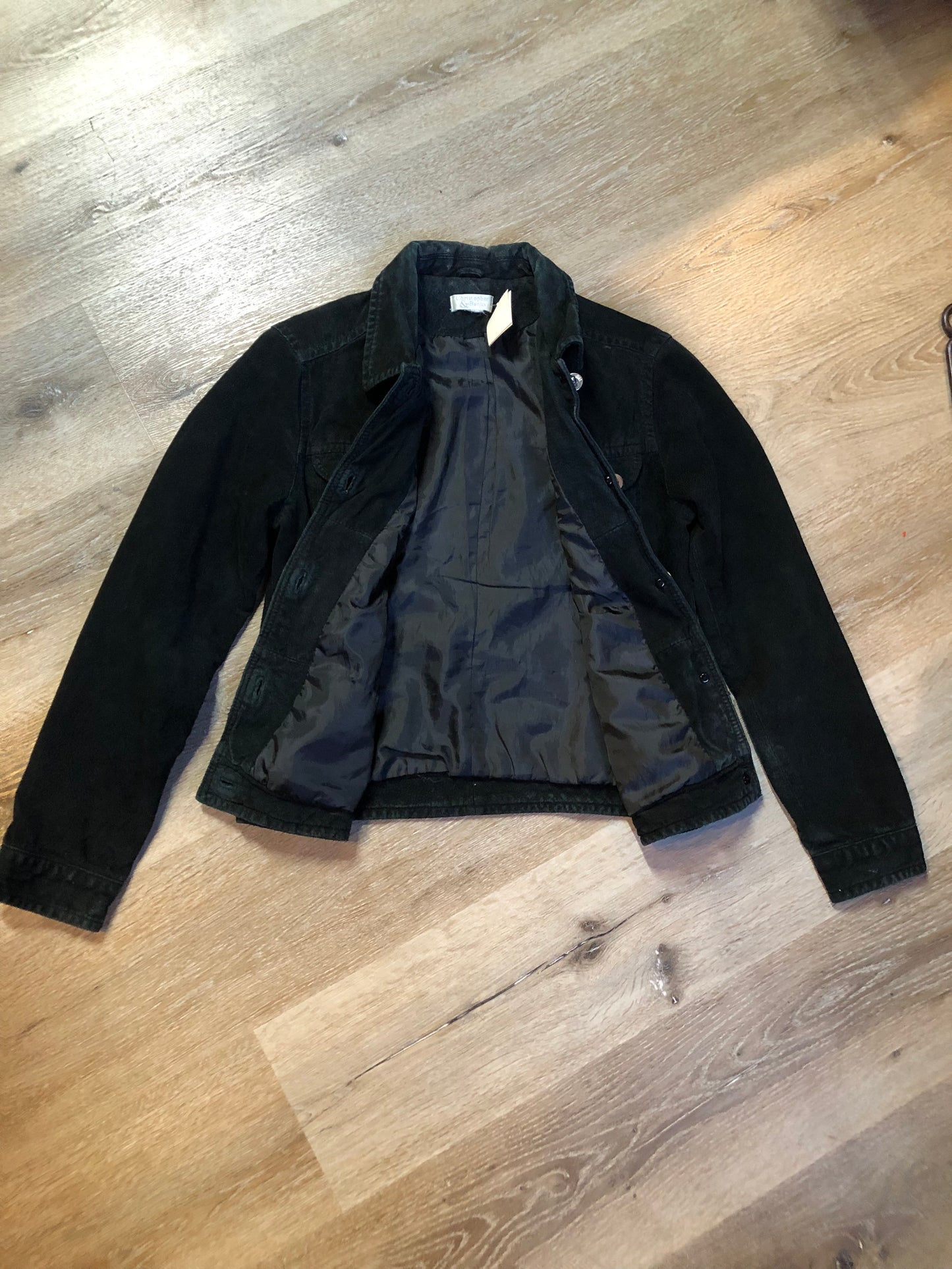 Kingspier Vintage - Vintage Christopher Banks black suede jacket with button closures and pockets. Made in Canada. Size small.