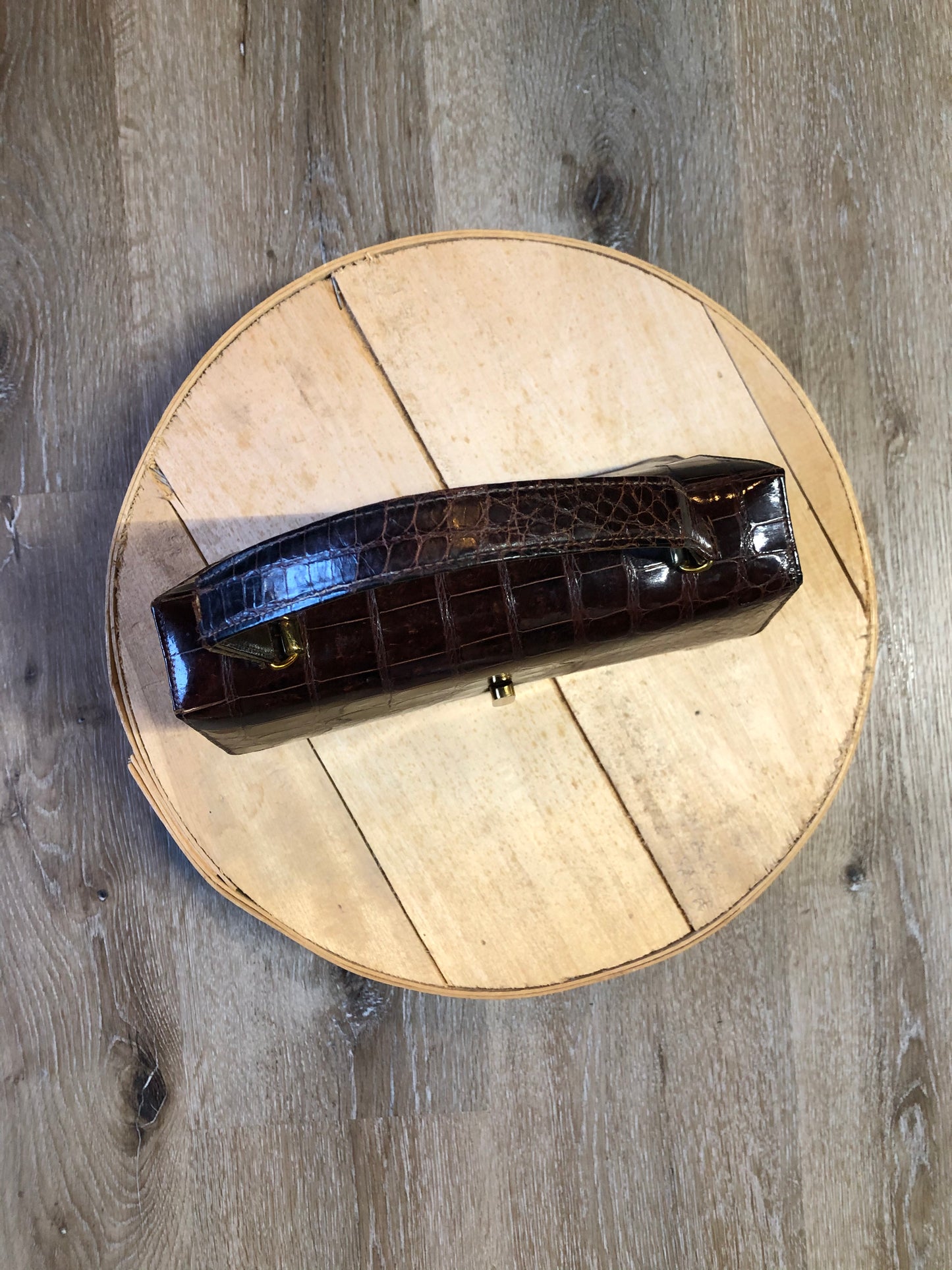 Kingspier Vintage - Bellestone red/brown lizard handbag, circa 1970’s with top handle, leather lining, brass hardware and clasp closure.