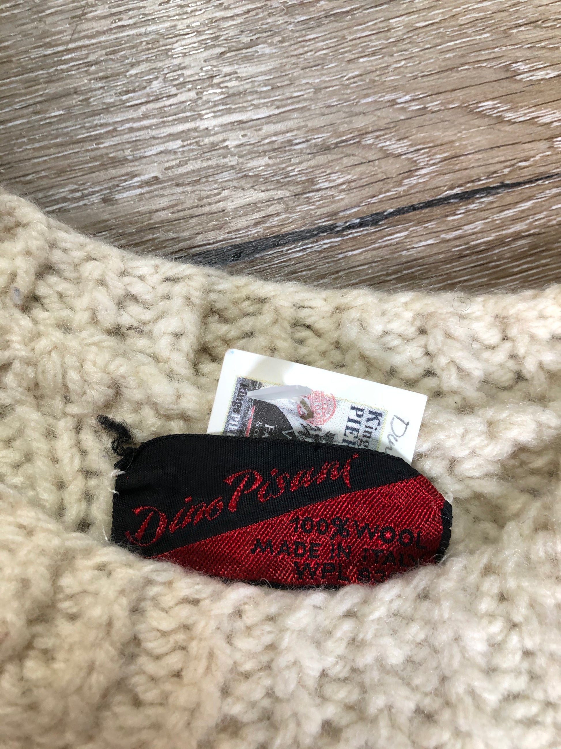 Kingspier Vintage - Dino Pisani cream coloured hand knit, cable knit wool jumper. Made in Italy. Size small.