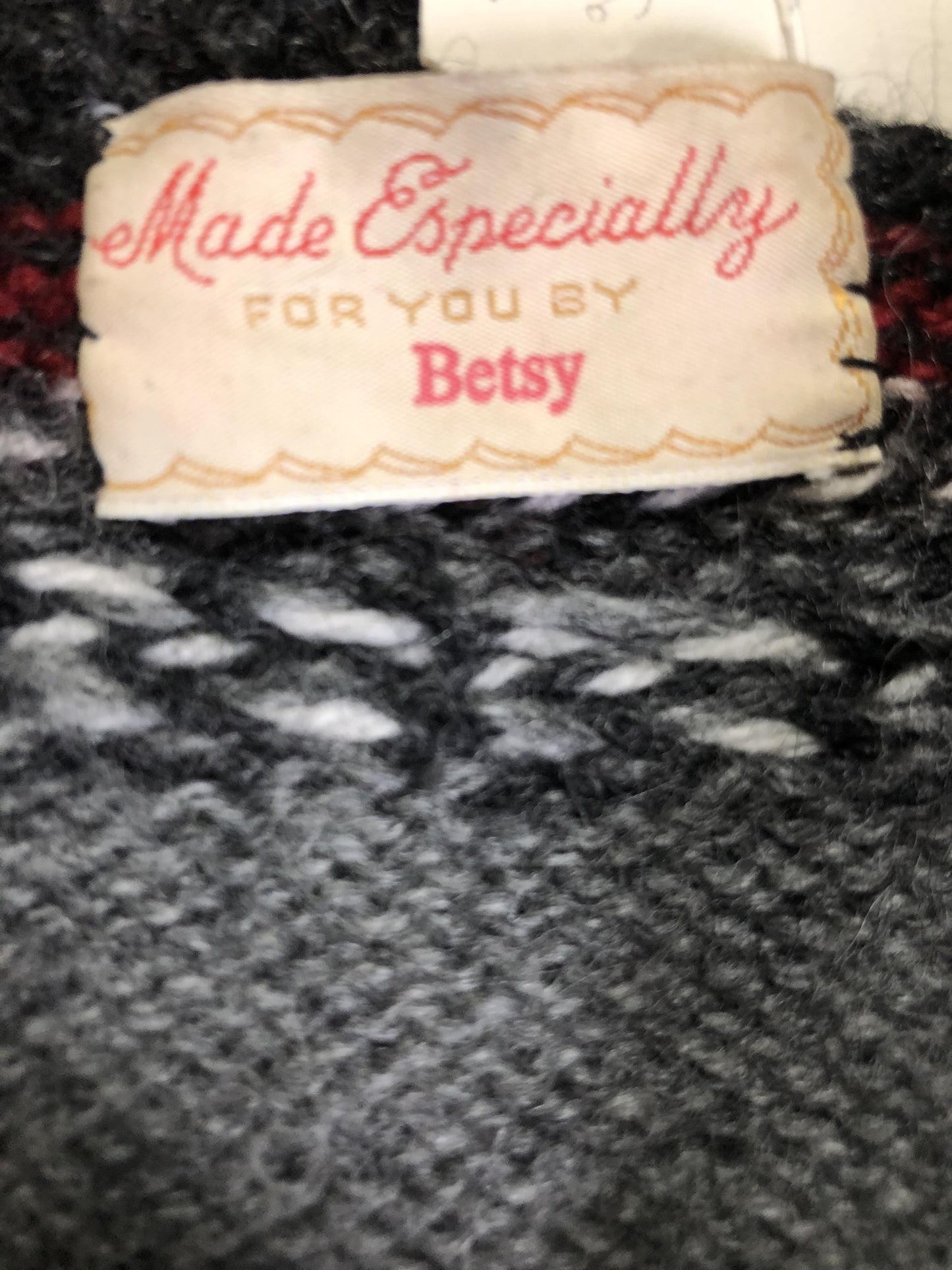 Kingspier Vintage - Handmade grey, red and white wool Norwegian style quarter zip sweater.