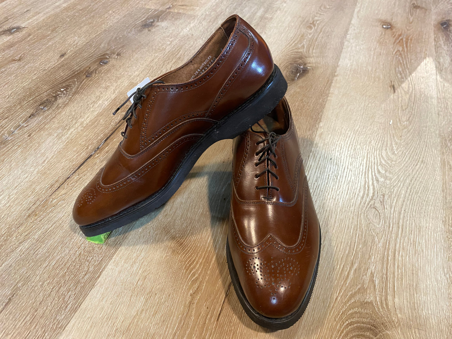 Kingspier Vintage - 1980s Brown Steel Toe Full Brogue Wingtip Oxfords by Seco for Bostonian - Sizes: 9.5M 11.5W 42-43W, Made in USA, Vibram Rubber Heels, Man Made In-Soles and Out-Soles