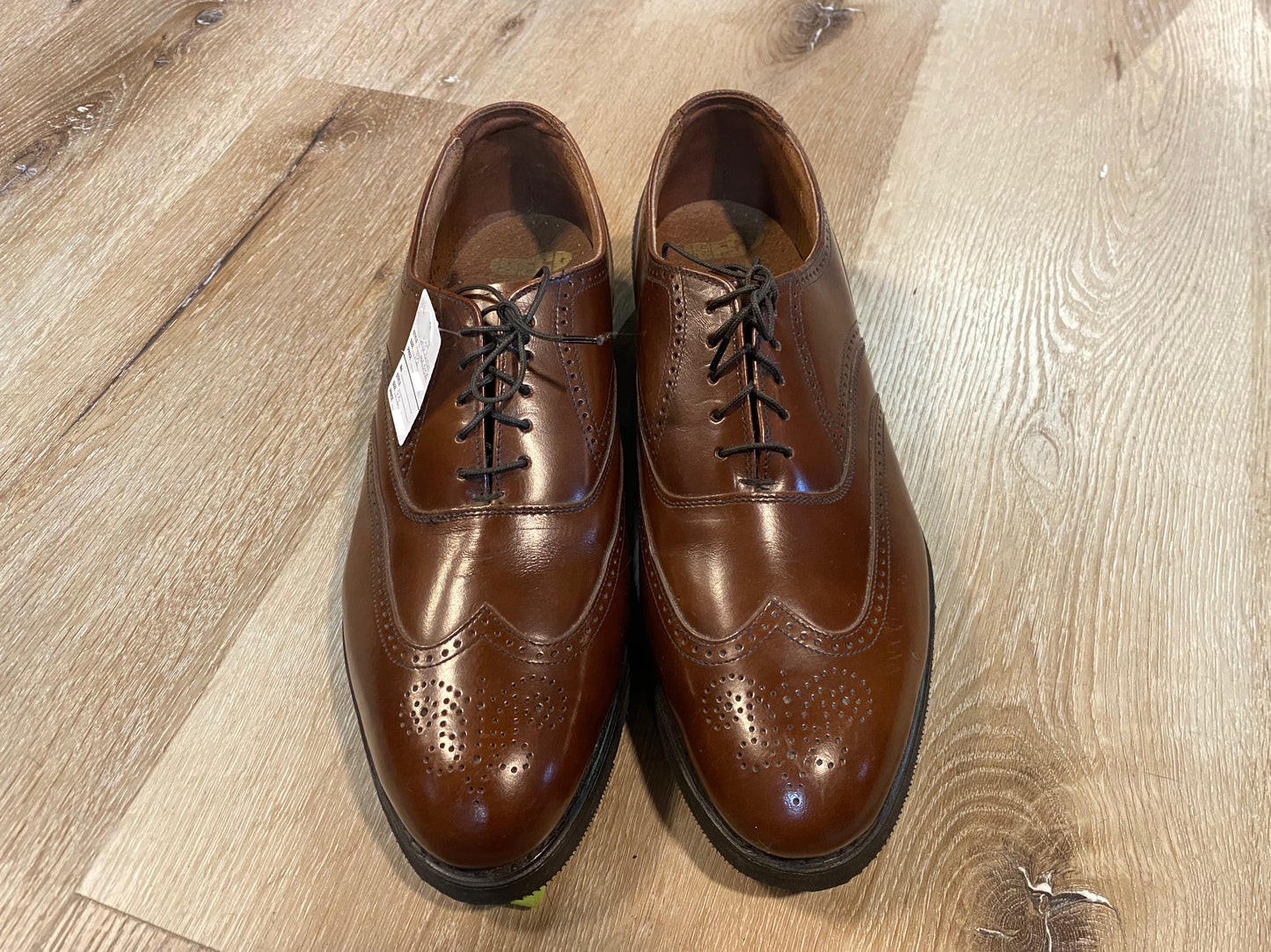 Kingspier Vintage - 1980s Brown Steel Toe Full Brogue Wingtip Oxfords by Seco for Bostonian - Sizes: 9.5M 11.5W 42-43W, Made in USA, Vibram Rubber Heels, Man Made In-Soles and Out-Soles