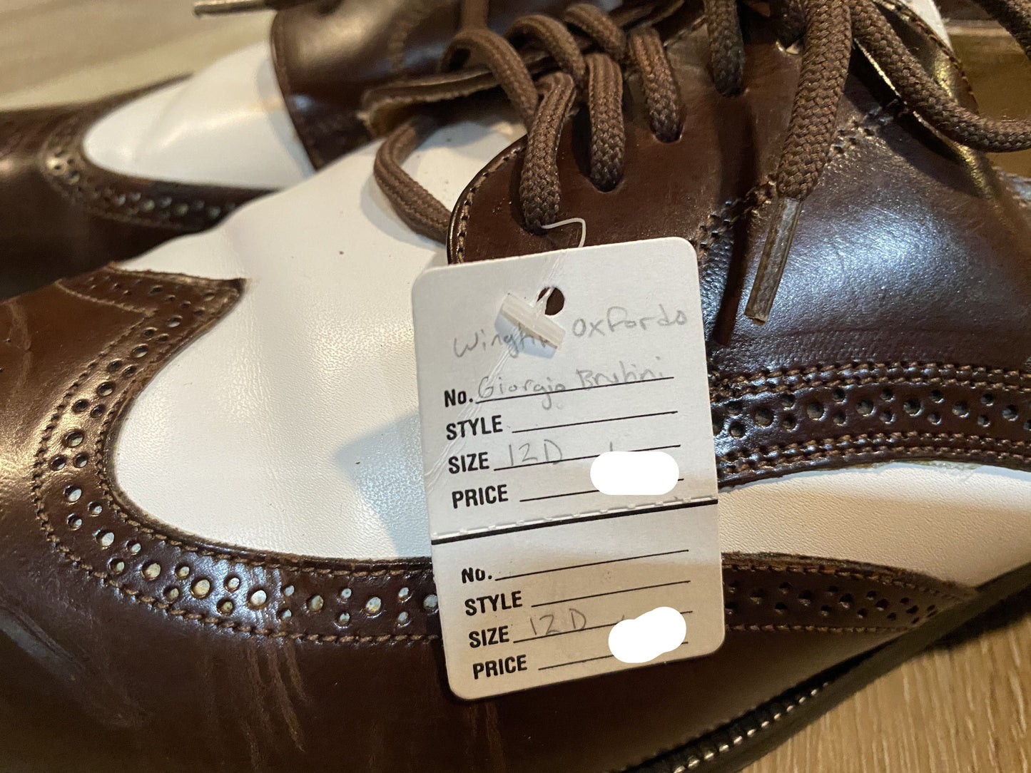 Kingspier Vintage - Brown and White Full Brogue Wingtip Spectator Derbies Handcrafted by Giorgio Brutini - Sizes: 12M 14W 45EURO, Made in Brazil, Leather Soles, Rubber Heels