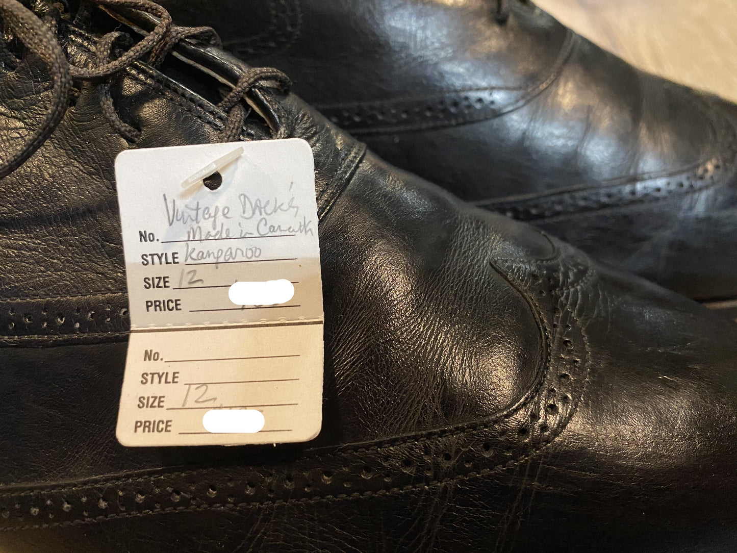 Kingspier Vintage - Black Kangaroo Leather Quarter Brogue Wingtip Oxfords by Dack's - Sizes: 12M 14W 45EURO, Made in Canada, Leather Sole and Partial Rubber Heel