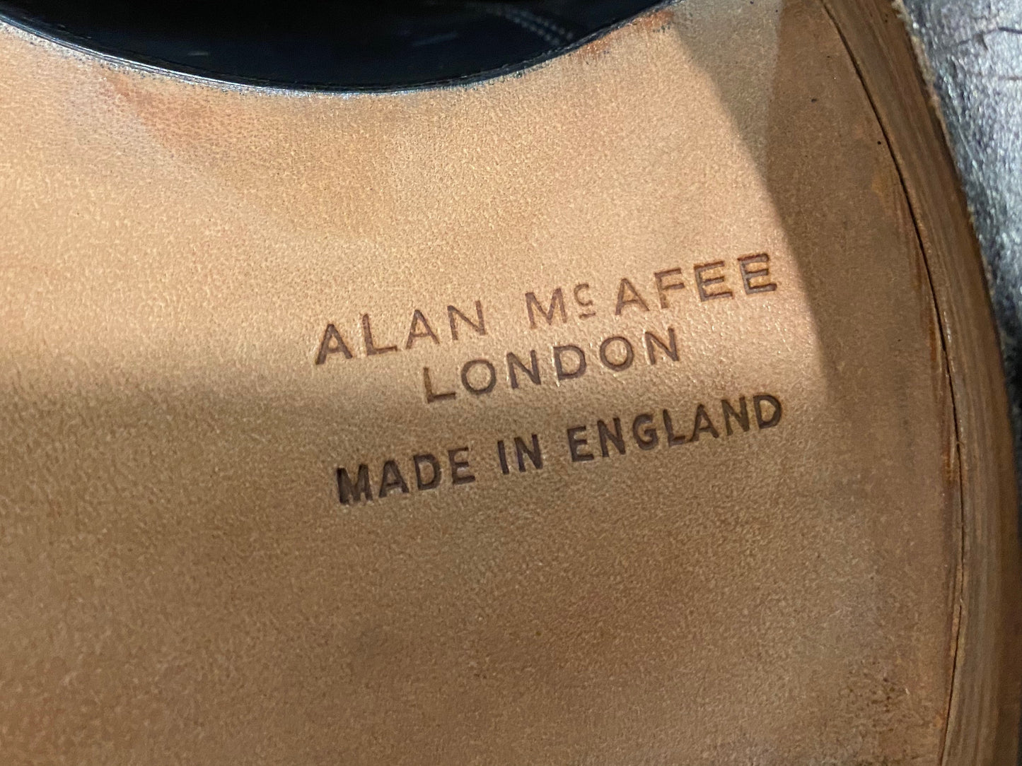 Kingspier Vintage - Black Cap Toe Oxfords by Alan McAfee LTD London W.I.- Sizes: 6M 7.5W 38-39EURO, Made in England, Leather Soles