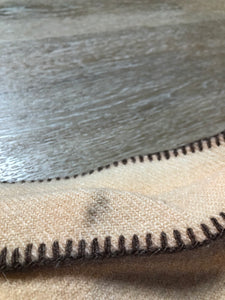 Kingspier Vintage - Vintage beige 100% Wool small blanket or throw with brown stripe.