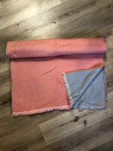 Load image into Gallery viewer, Kingspier Vintage - Vintage reversible blue and pink 100% wool blanket

Length - 72”
Width - 64”

This blanket is in great condition with minor wear, ends are frayed.
