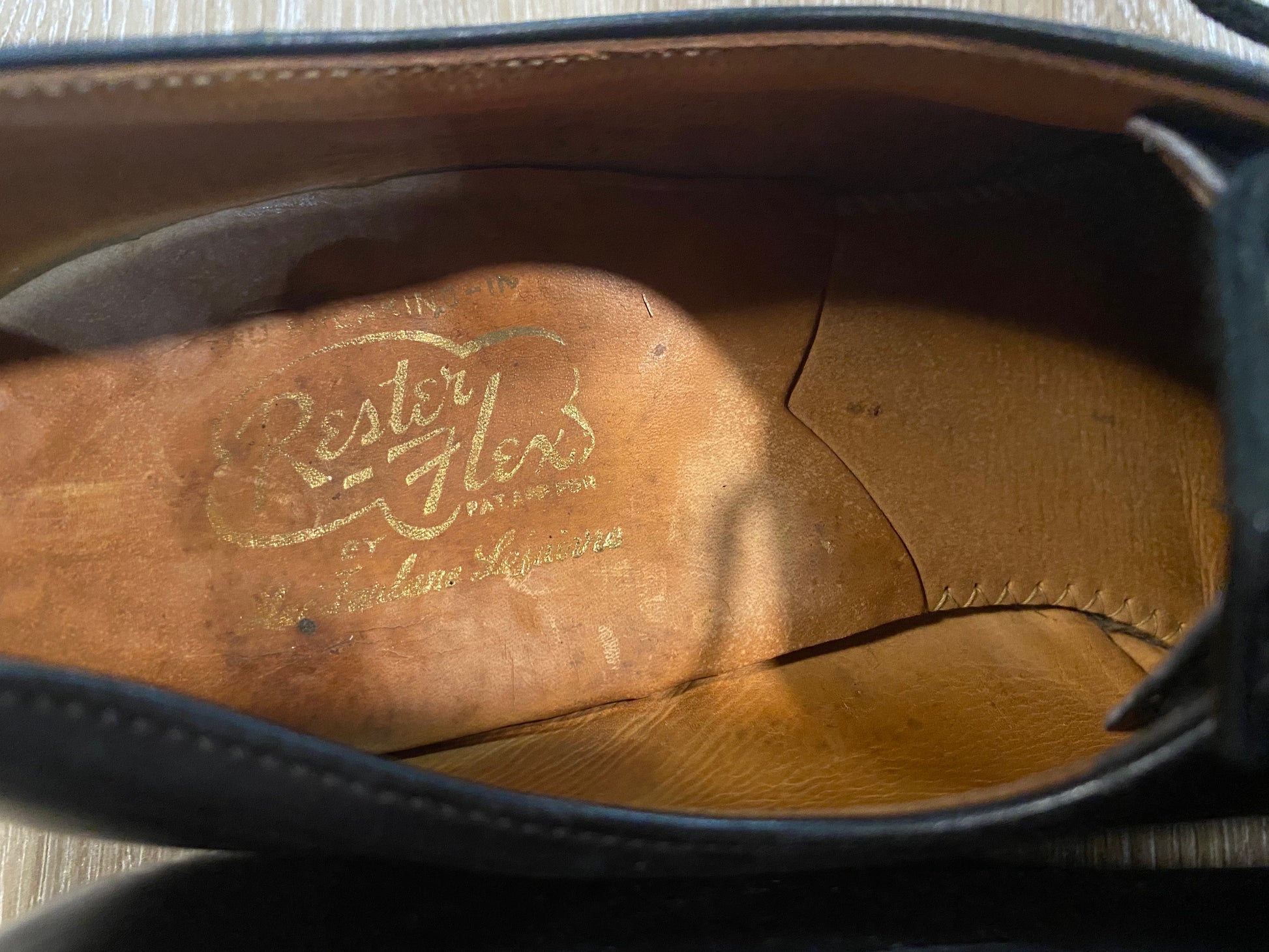 Kingspier Vintage - “No Breaking-In” Black Leather Derbies by MacFarlane Leisure Rester-Flex - Sizes: 7M 8.5W 39-40EURO, Made in Canada, Leather Soles, D Ball B Heel