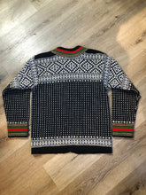Load image into Gallery viewer, Vintage Nordstrikk 100% wool cardigan with colourful Norwegian pattern and pewter clasps. NWOT. Made in Norway - Kingspier Vintage
