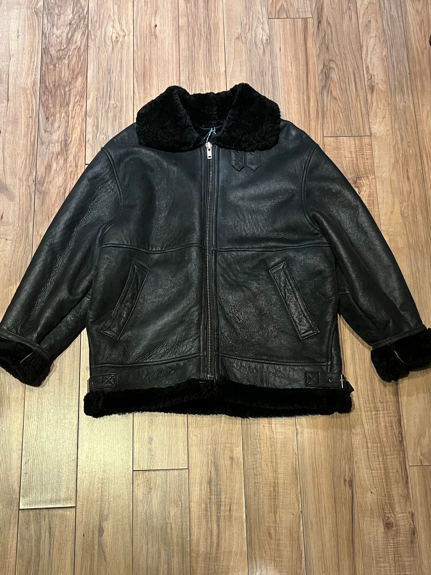 Vintage Black Shearling Bomber Jacket,
Made in Canada
Size Medium