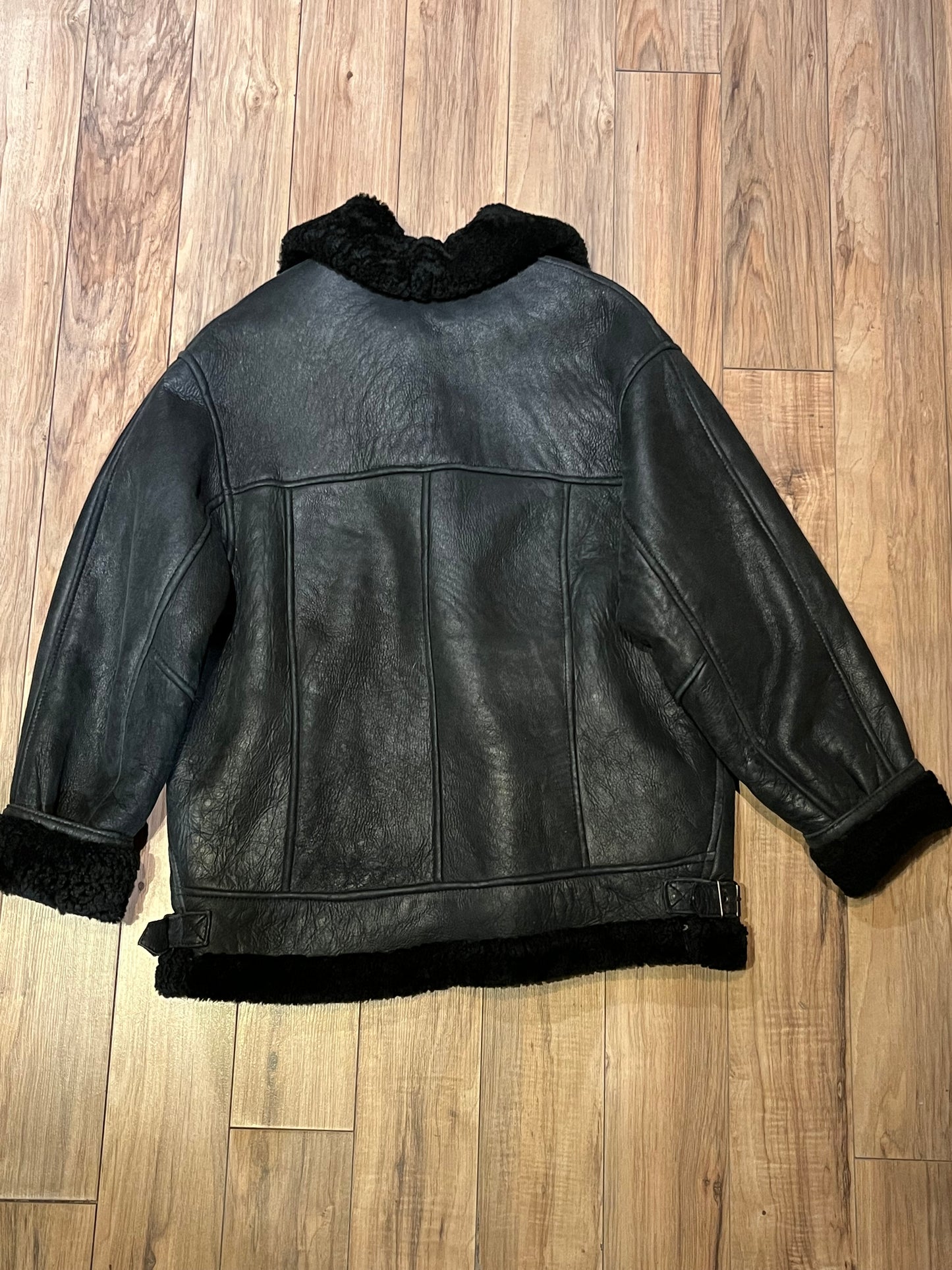 Vintage Black Shearling Bomber Jacket,
Made in Canada
Size Medium