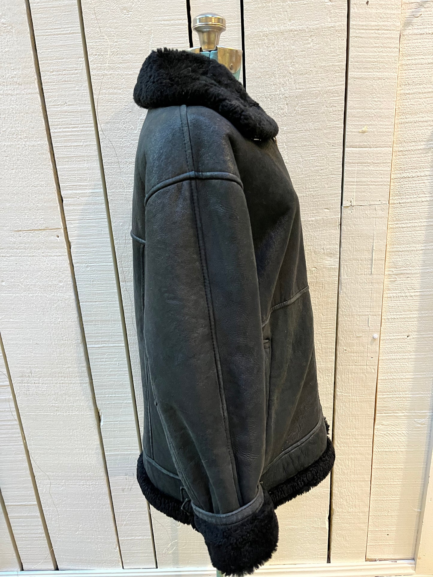 Vintage Black Shearling Bomber Jacket,
Made in Canada
Size Medium