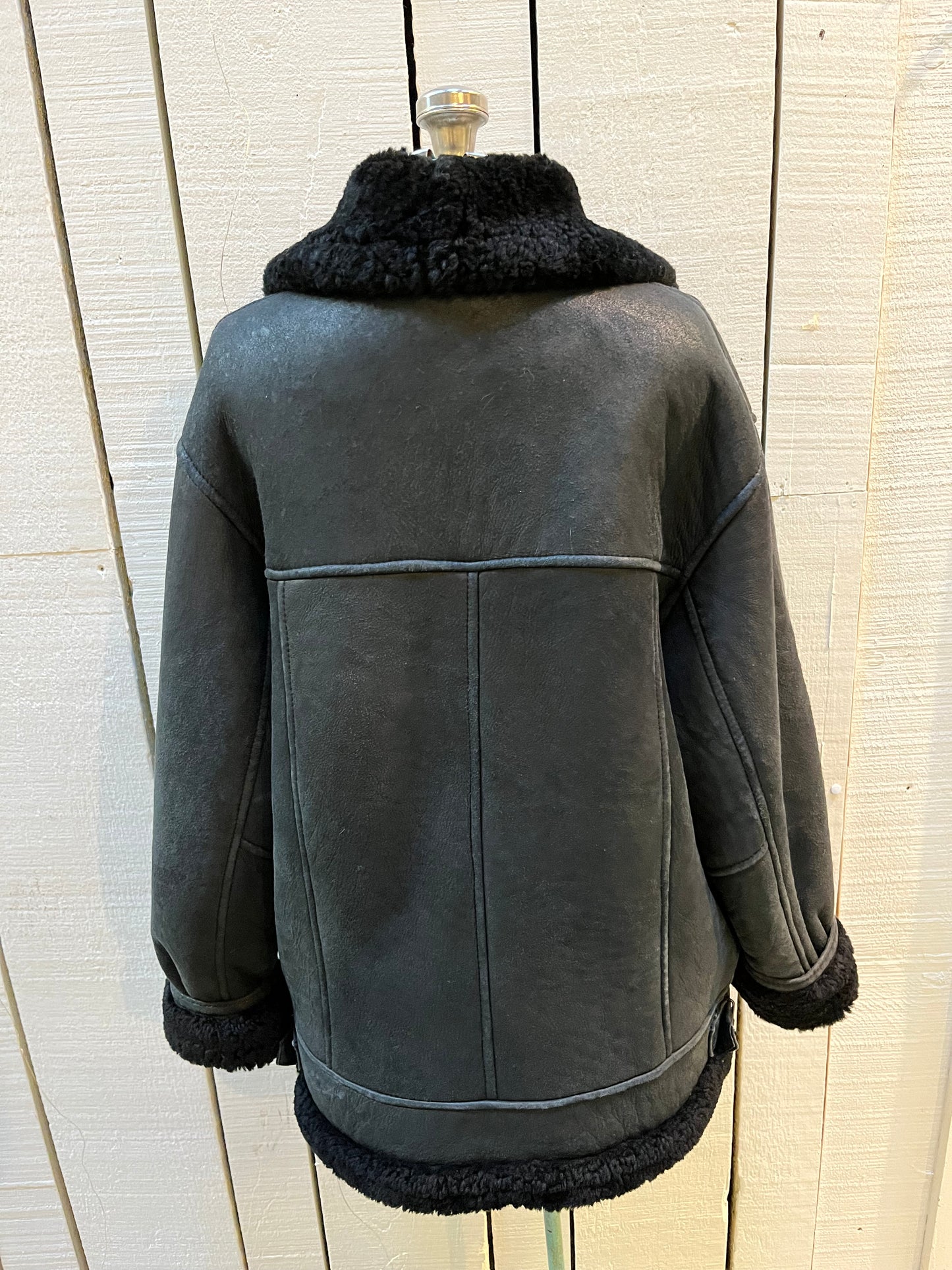 Vintage Black Shearling Bomber Jacket,
Made in Canada
Size Medium