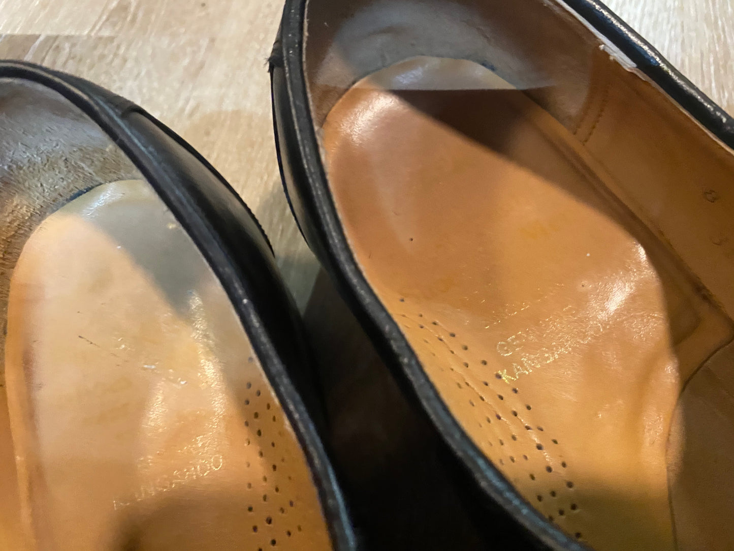 Kingspier Vintage - Black Kangaroo Leather Loafers with Small Metal Detail on Tongue by Dack's - Sizes: 8M 10W 40-41EURO, Made in New Brunswick Canada, Genuine Kangaroo, New Cuoificio La Querce Leather Sole Jumbo Super Prime 5 1/3 (Italy), Vibram Rubber Heels