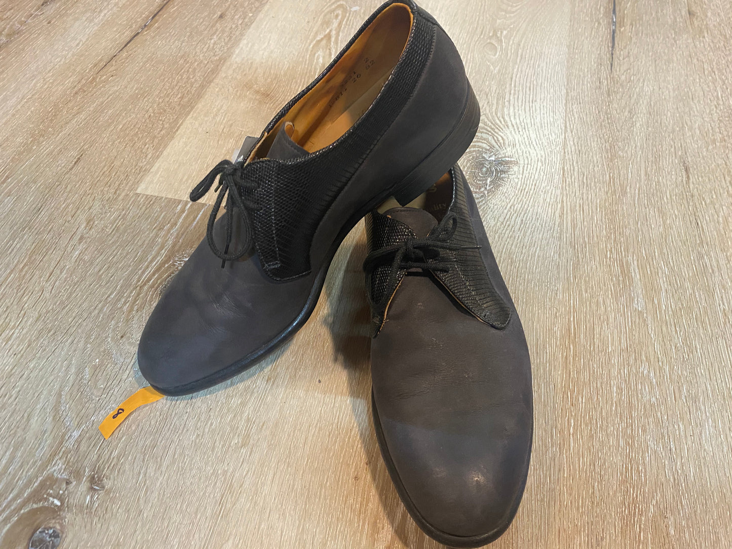 Kingspier Vintage - Black Lizard Collar Derbies by Dack’s Finest Quality Shoes for Men - Sizes: 8M 10W 41EURO, Made in Canada, Genuine Imported Lizard Collar with Matte Black Body, Extra Quality Leather Soles and Rubber Heels