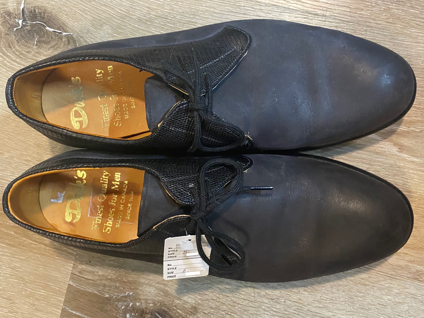 Kingspier Vintage - Black Lizard Collar Derbies by Dack’s Finest Quality Shoes for Men - Sizes: 8M 10W 41EURO, Made in Canada, Genuine Imported Lizard Collar with Matte Black Body, Extra Quality Leather Soles and Rubber Heels