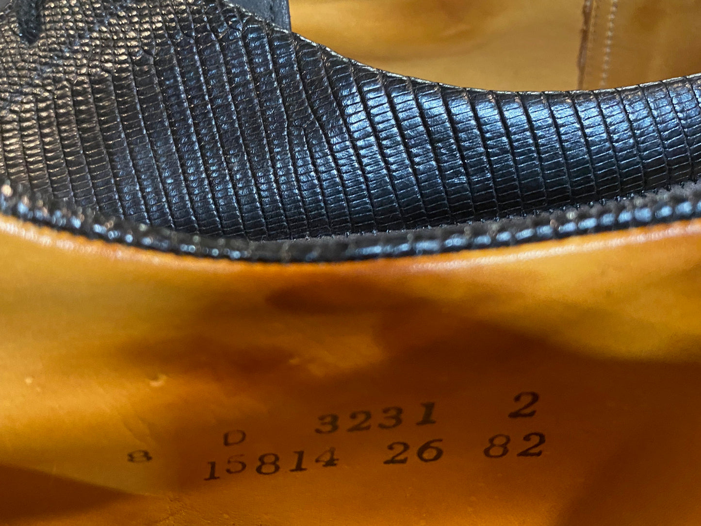 Kingspier Vintage - Black Lizard Collar Derbies by Dack’s Finest Quality Shoes for Men - Sizes: 8M 10W 41EURO, Made in Canada, Genuine Imported Lizard Collar with Matte Black Body, Extra Quality Leather Soles and Rubber Heels