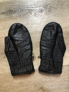 Kingspier Vintage - Gordini black leather mitts with black leather piping detail. Mitts are lined. Womens large.