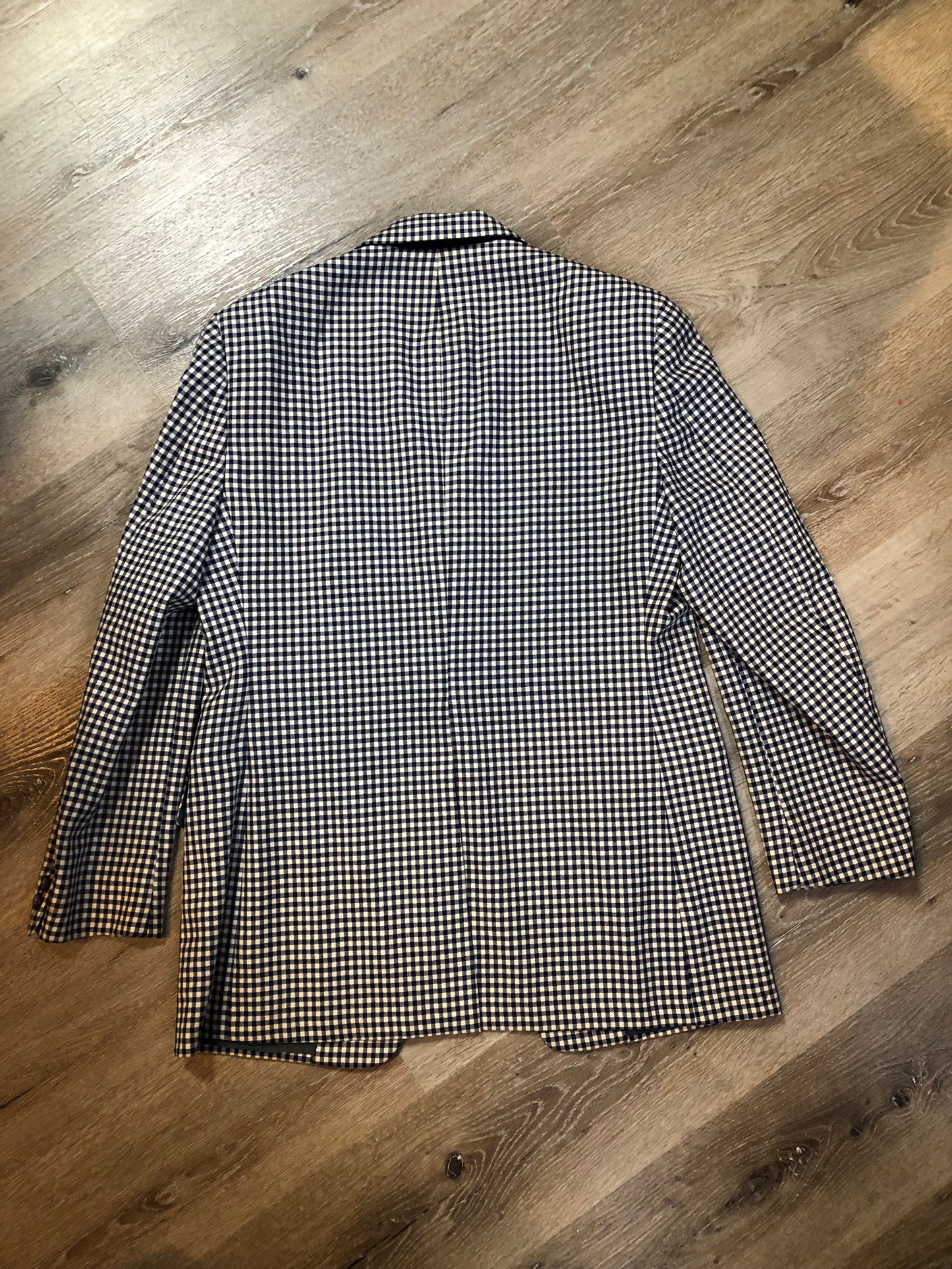 Vintage Saville Row two piece suit in navy and white gingham pattern is union made. - Kingspier vintage