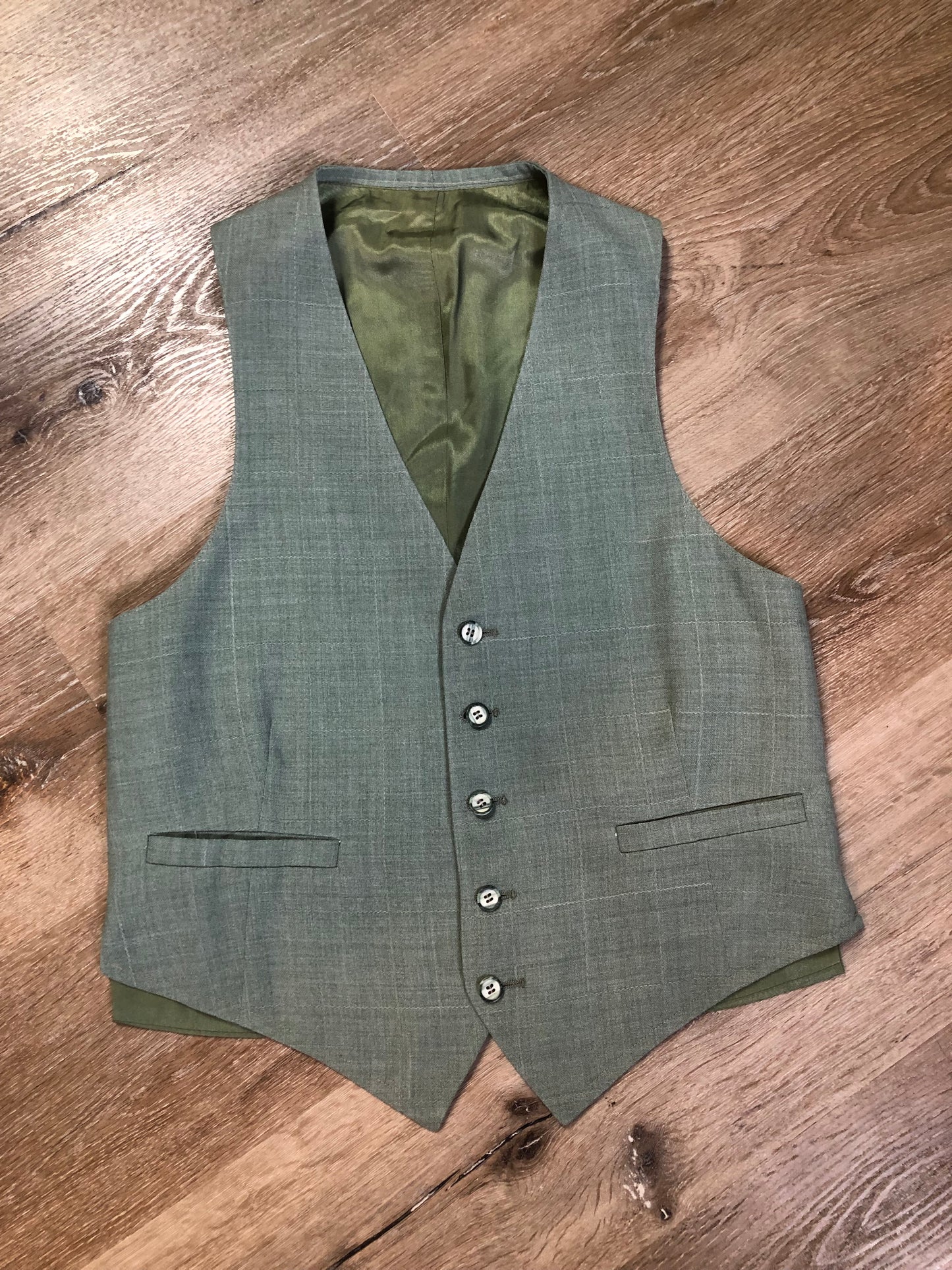 Vintage Rofihe's three piece mint green polyester and wool blend suit. Circa 1960s/ 70s. Union made in Canada.- Kingspier Vintage