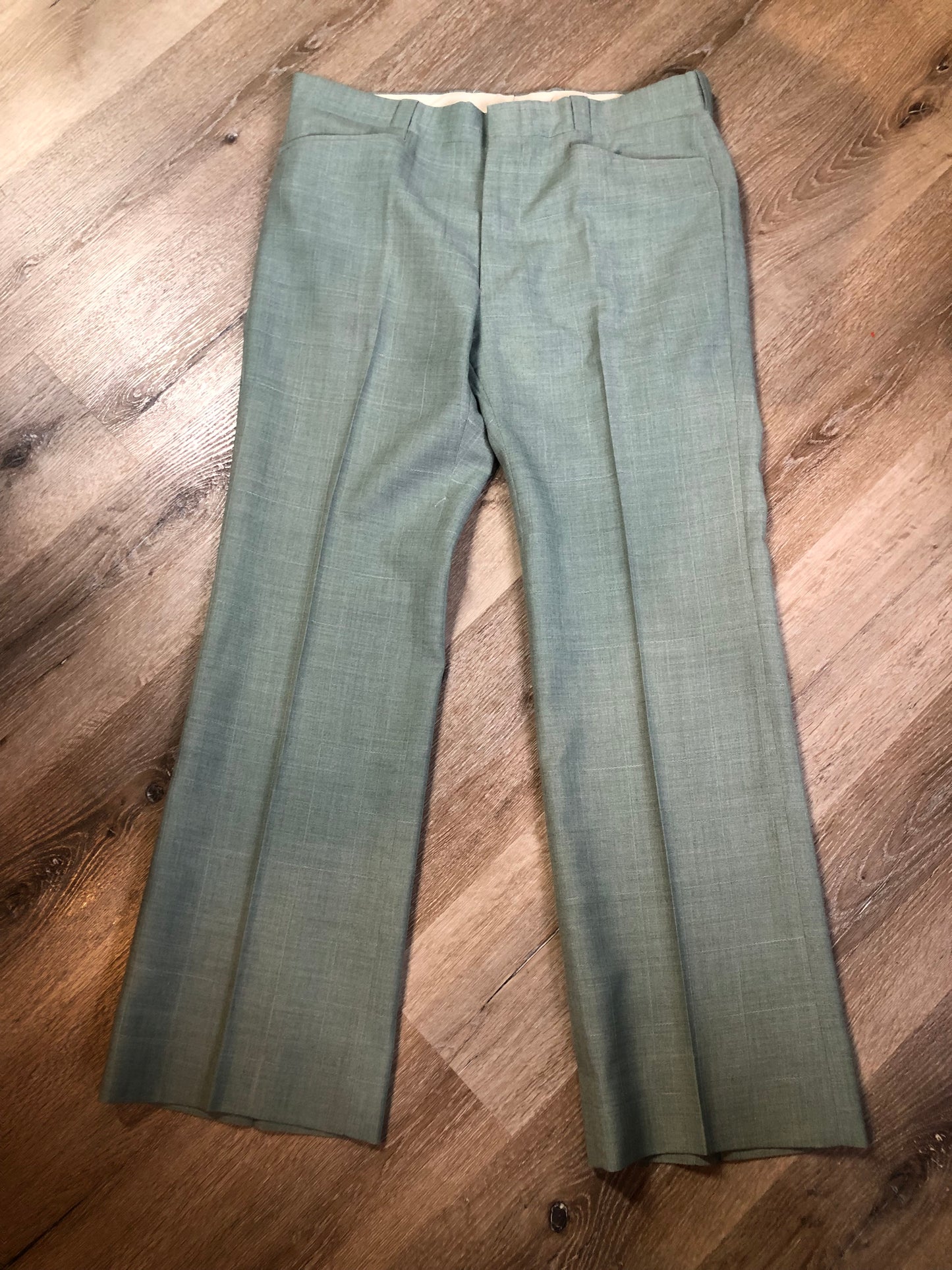 Vintage Rofihe's three piece mint green polyester and wool blend suit. Circa 1960s/ 70s. Union made in Canada.- Kingspier Vintage