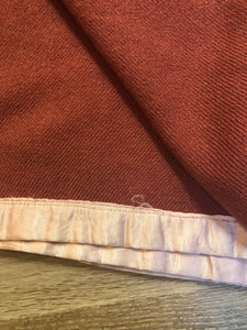 Kingspier Vintage - Berry 100% wool lap blanket with light pink ribbon trim. .