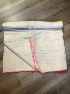 Kingspier Vintage - Handmade lightweight wool lap blanket with hot pink stitching and "AM" monogram stitched on one corner.