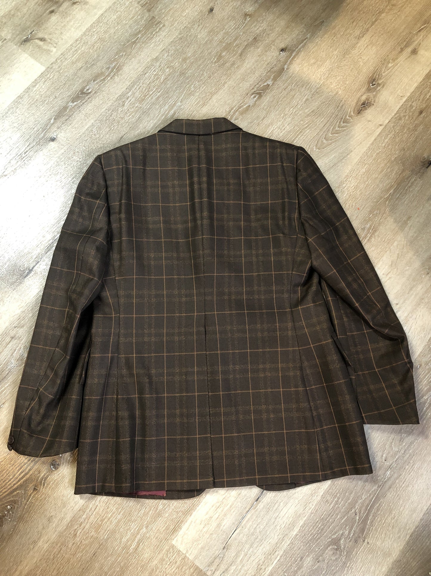 Vintage Warren Kloors 100% wool suit in brown and orange plaid. Lining has been extended in both jacket and pants. Made in Canada - Kingspier Vintage