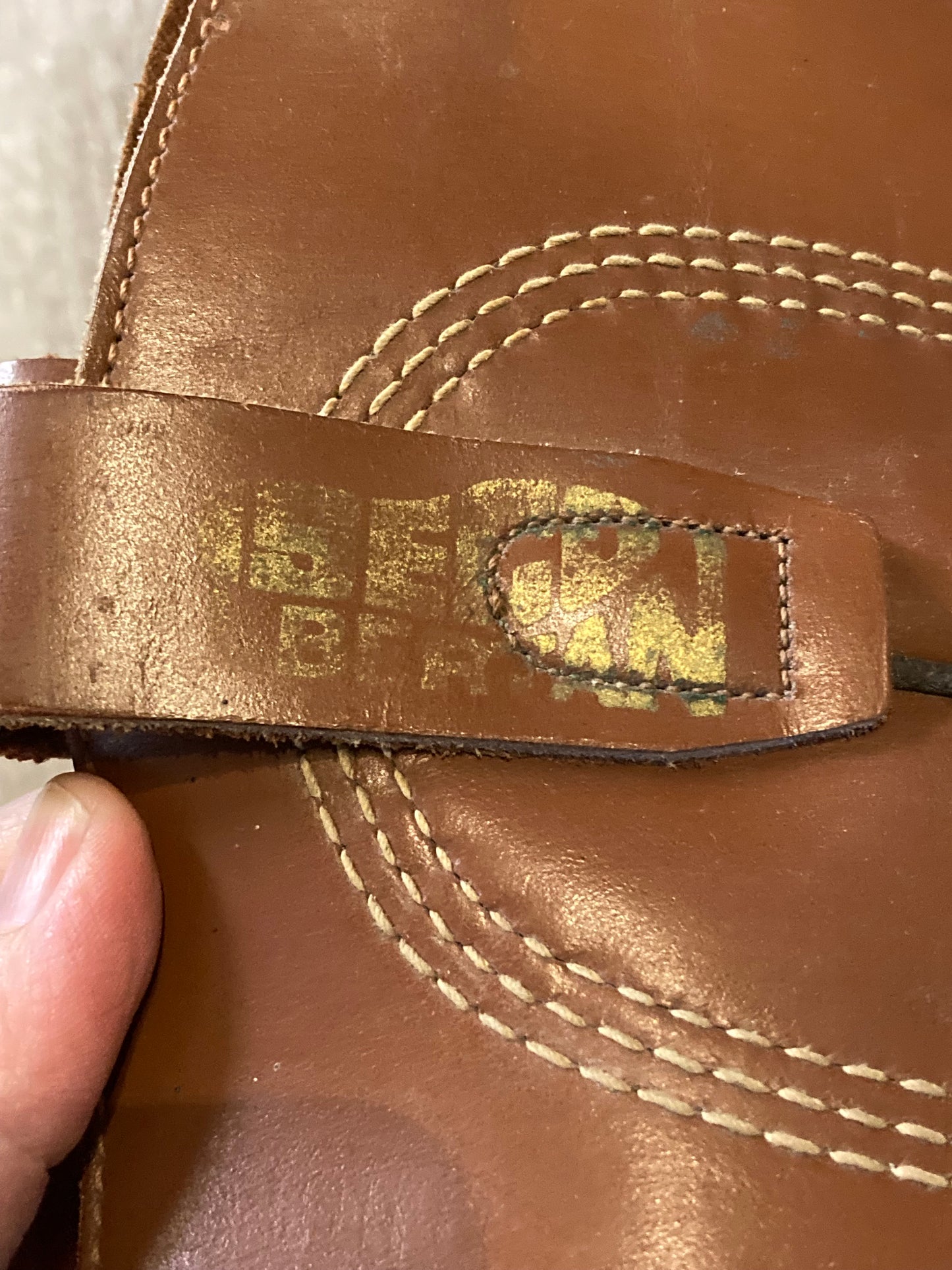 Vintage SECA western style brown leather safety boots with steel toes and goodyear welt synthetic soles. Made in Canada. Size - no marked size but it fits like a 9.5/ 10M US/ 43 EUR