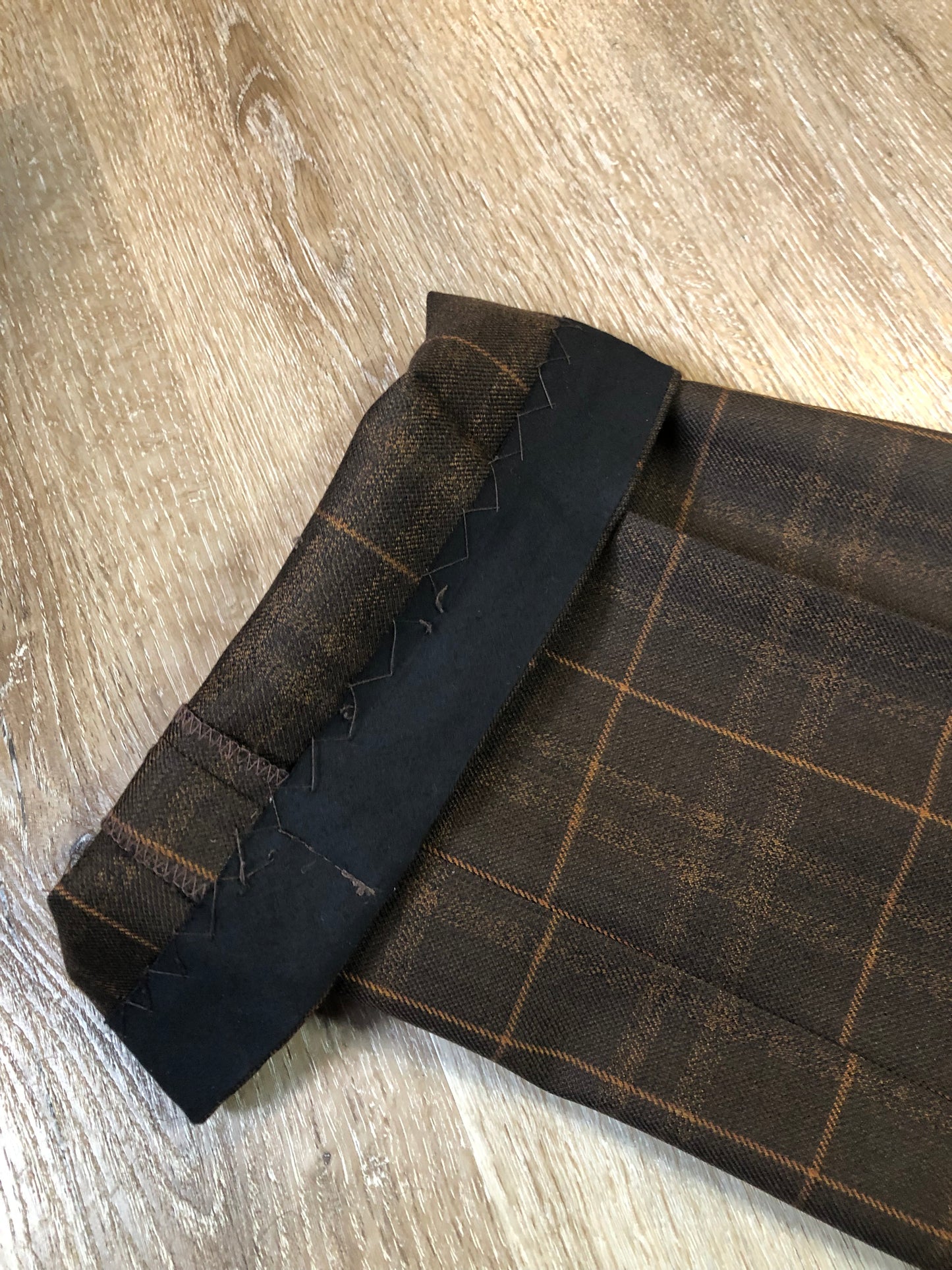 Vintage Warren Kloors 100% wool suit in brown and orange plaid. Lining has been extended in both jacket and pants. Made in Canada - Kingspier Vintage