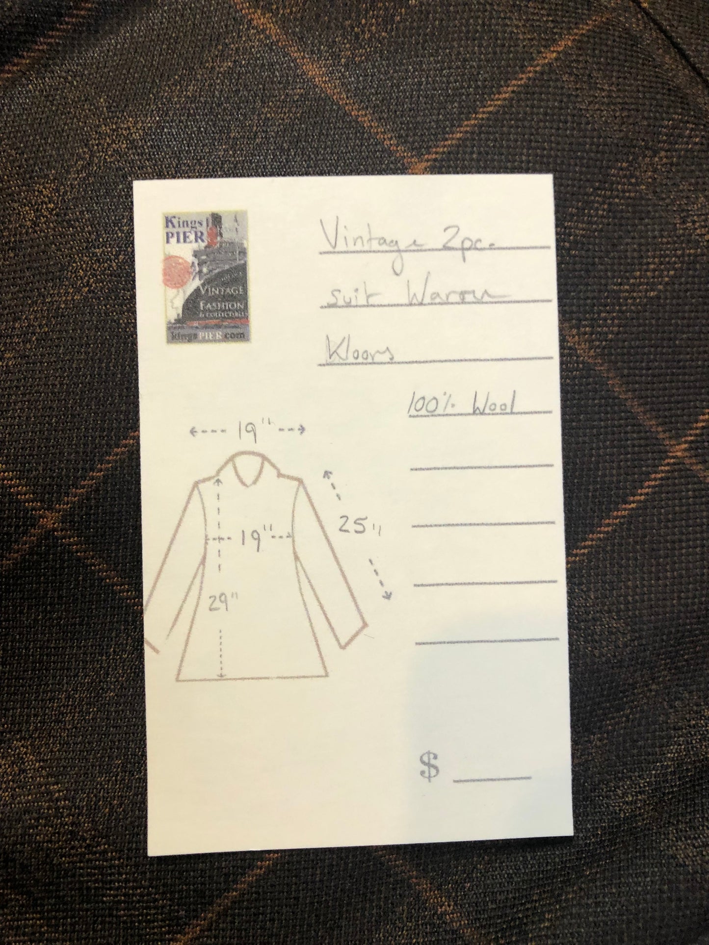 Vintage Warren Kloors 100% wool suit in brown and orange plaid. Lining has been extended in both jacket and pants. Made in Canada - Kingspier Vintage