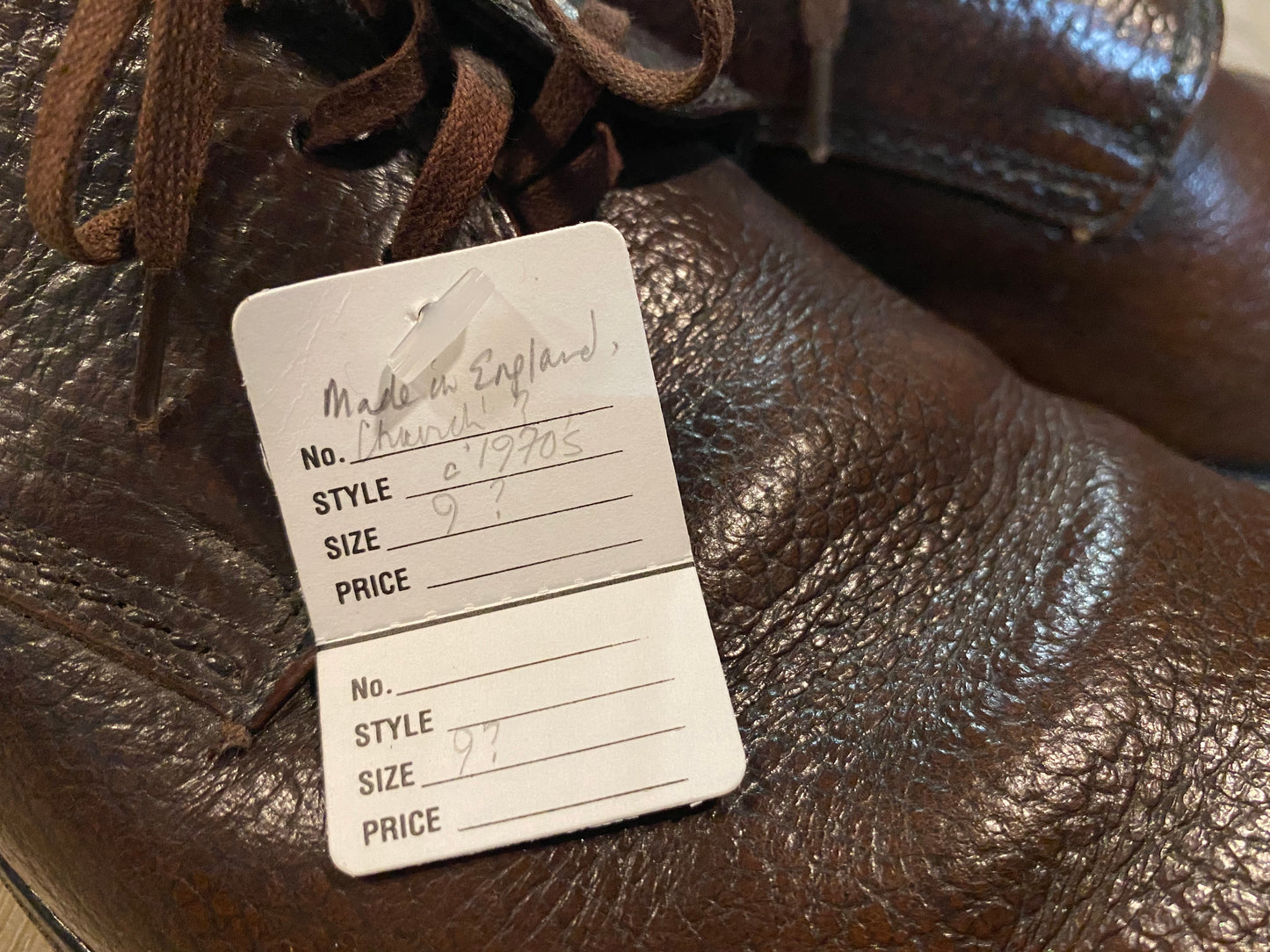 Kingspier Vintage - 1970s Brown Pebbled Leather Plain Toe Derbies - Sizes: 9M 11W 42EURO, Made in England, Genuine Leather Insoles, Leather Soles and Rubber Heels
