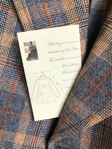 Vintage Henley two piece wool blend suit in orange, navy and white plaid, Circa 1970s. Union made in Canada. - Kingspier Vintage