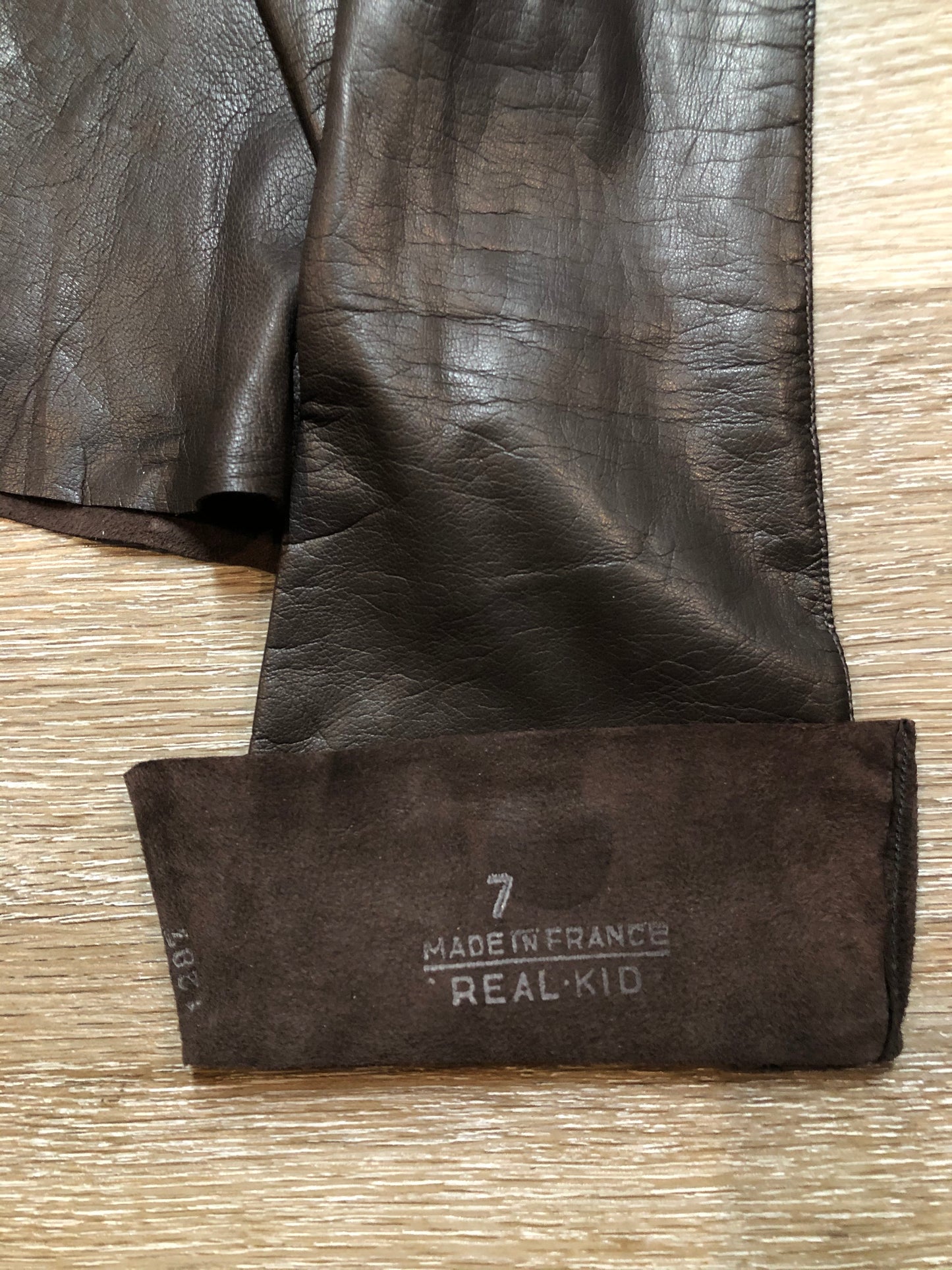 Kingspier Vintage - Dark brown kid leather three-quarter length gloves. Beautiful soft and lightweight leather. Made in France, Size small/ 7.