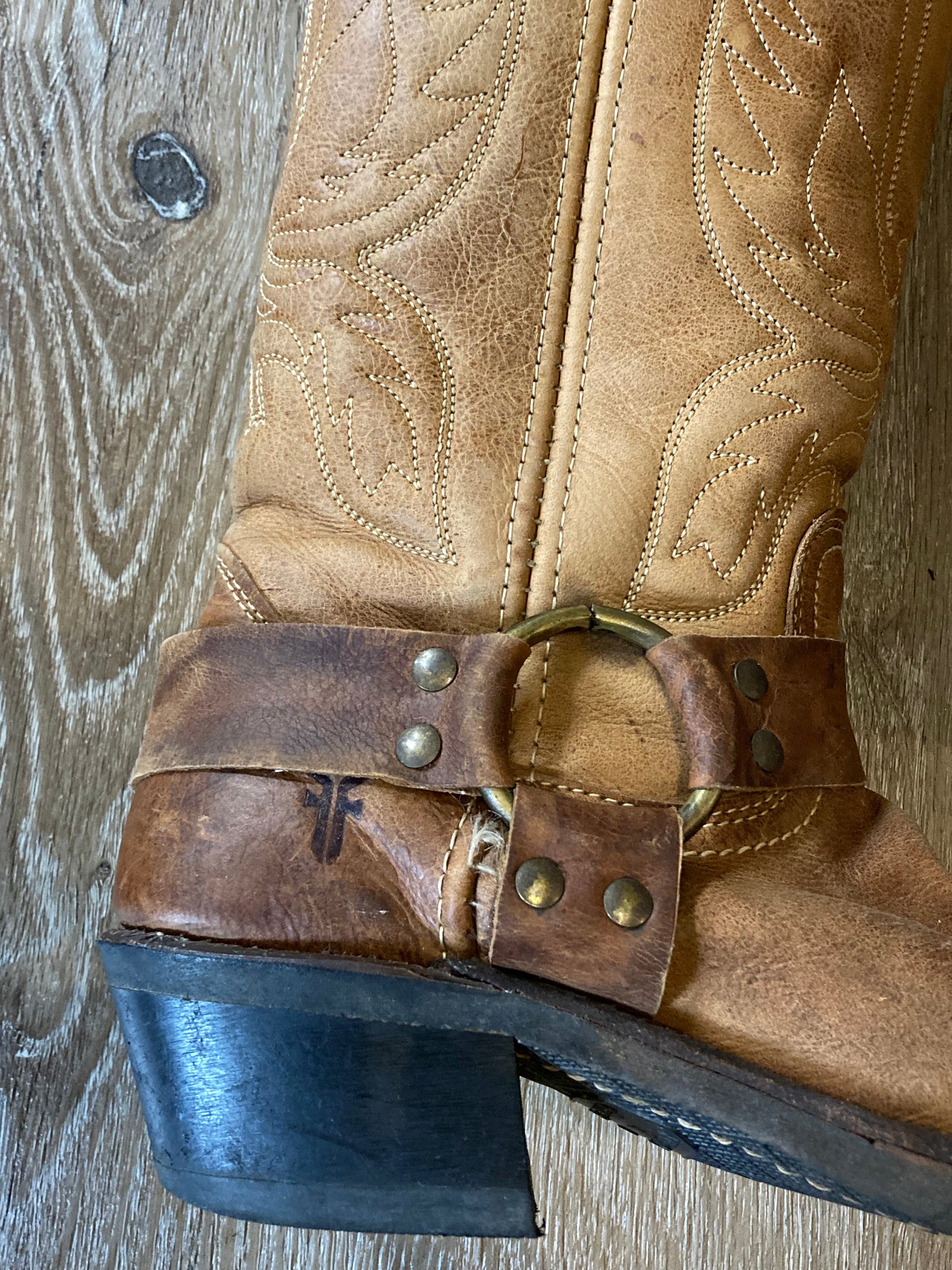 Vintage Frye 77265APL Brown Leather Western Boots, Made in USA, 6.5 Mens US/ 38 EUR SOLD