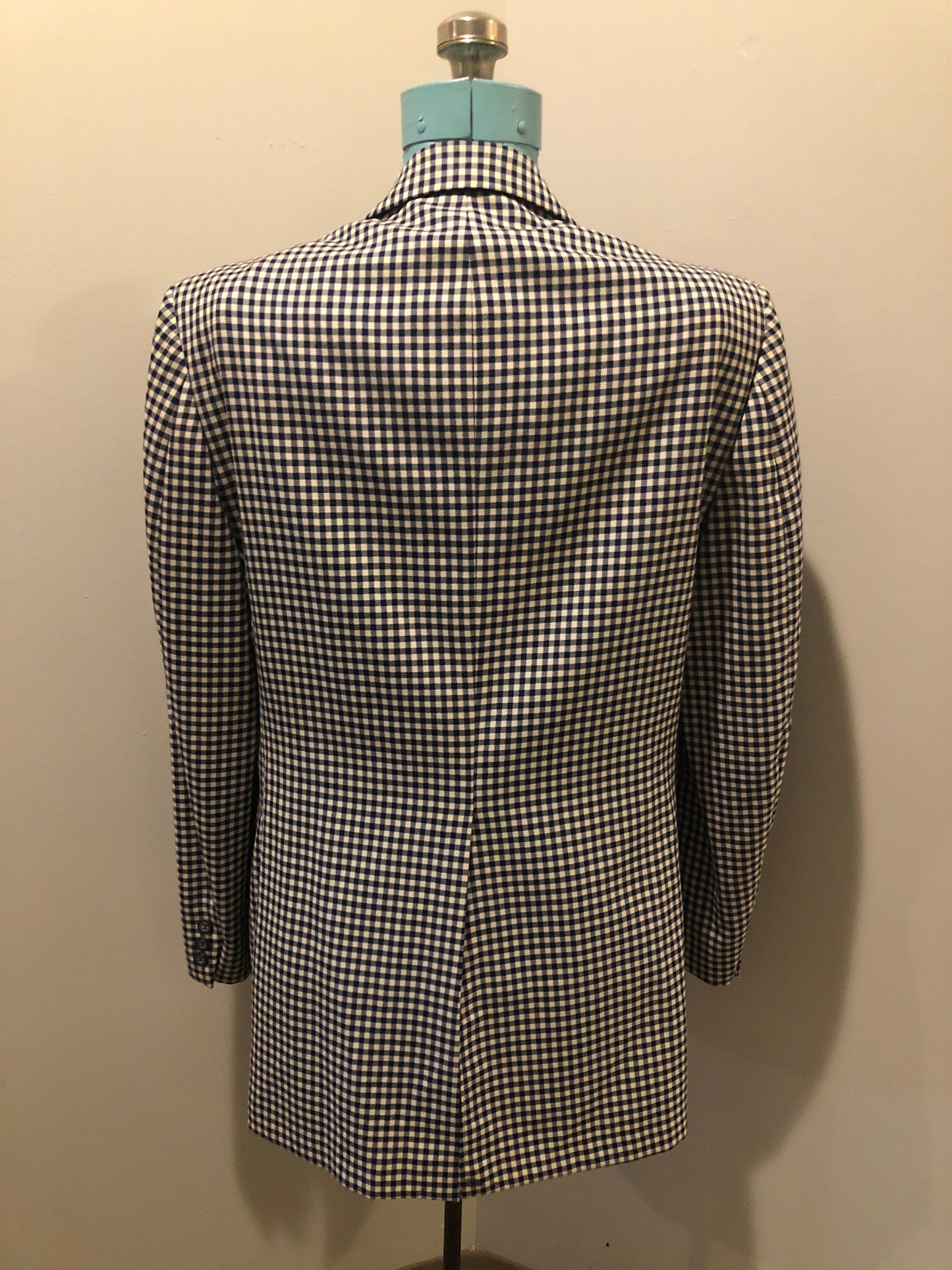 Vintage Saville Row two piece suit in navy and white gingham pattern is union made. - Kingspier vintage